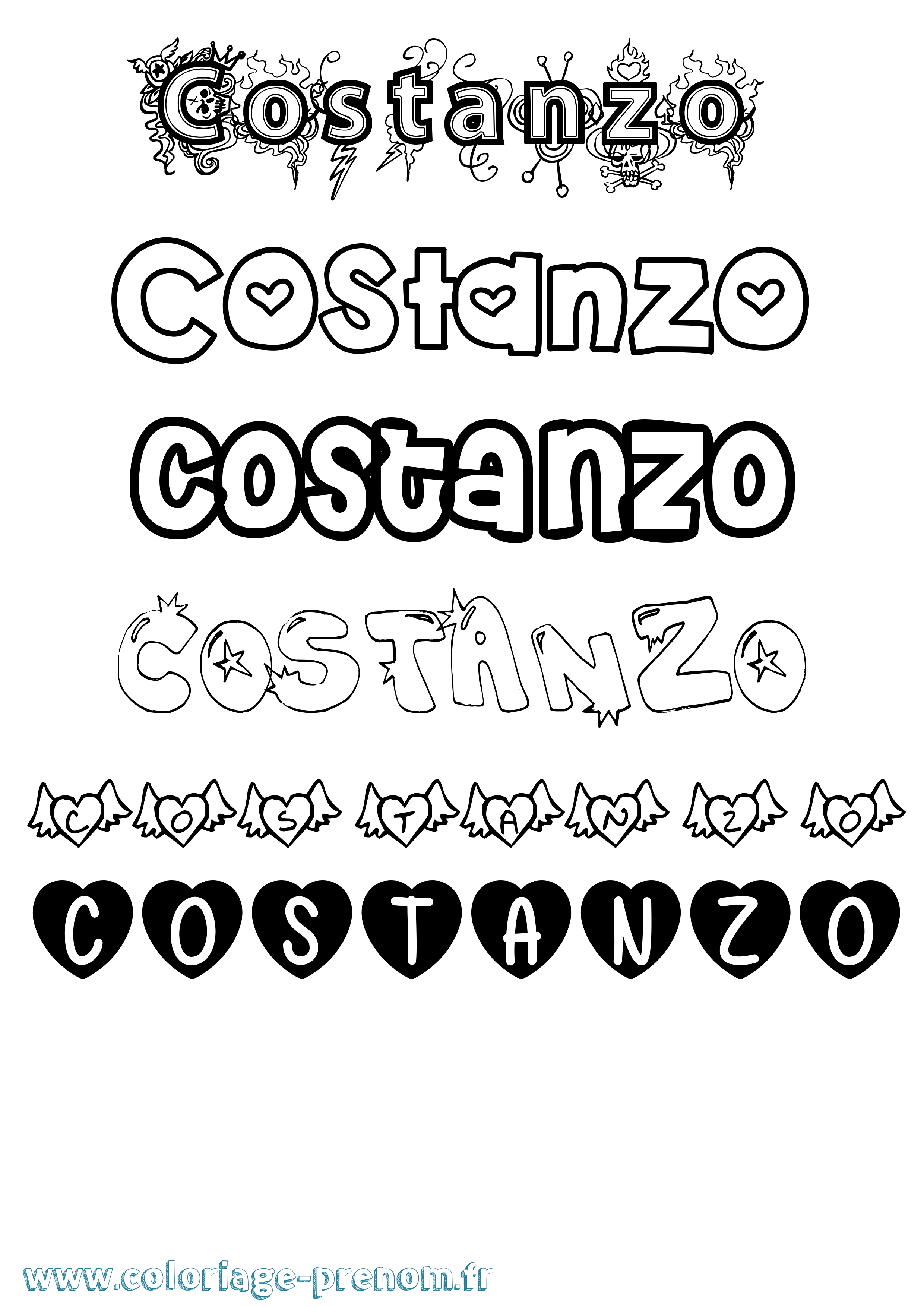 Coloriage Costanzo Girly Coloriage prénom Costanzo Girly