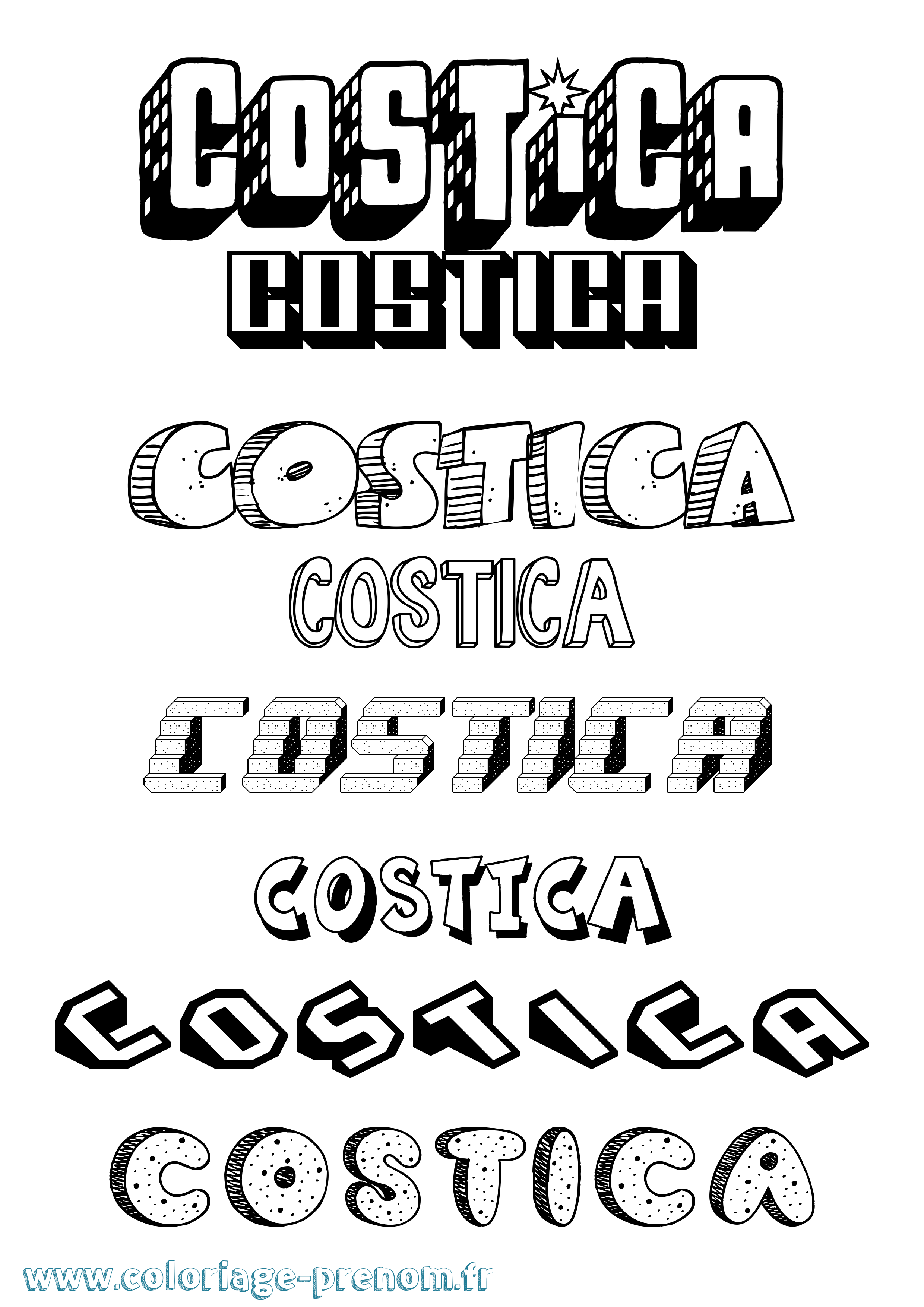 Coloriage Costica Effet 3D Coloriage prénom Costica Effet 3D