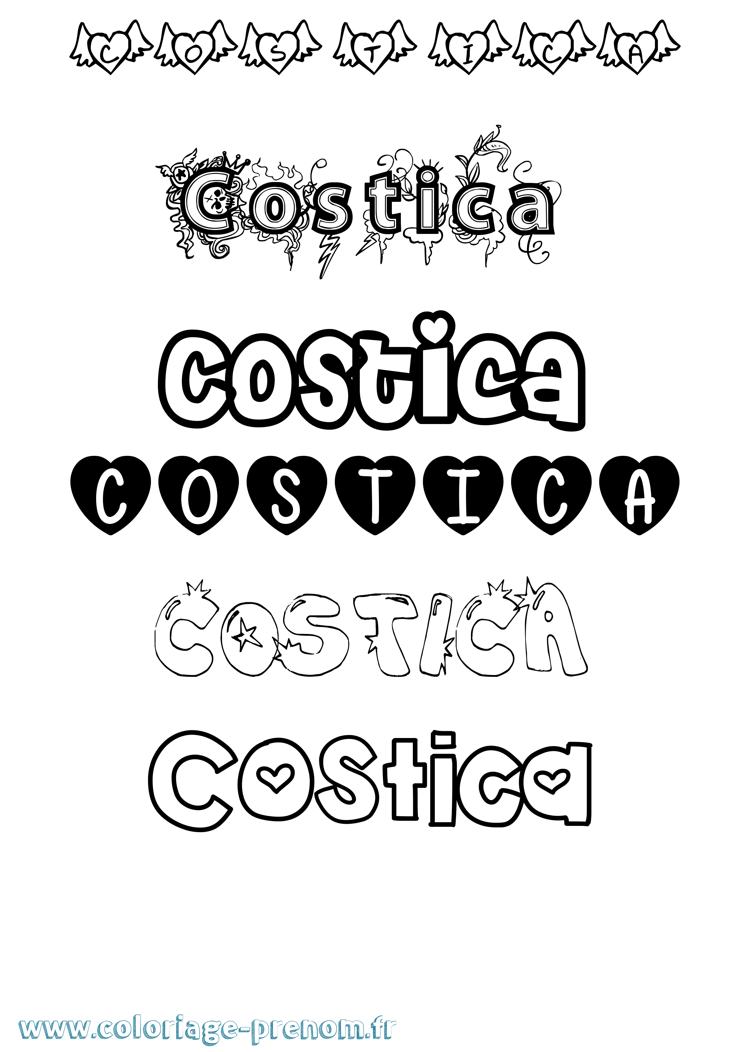 Coloriage Costica Girly Coloriage prénom Costica Girly