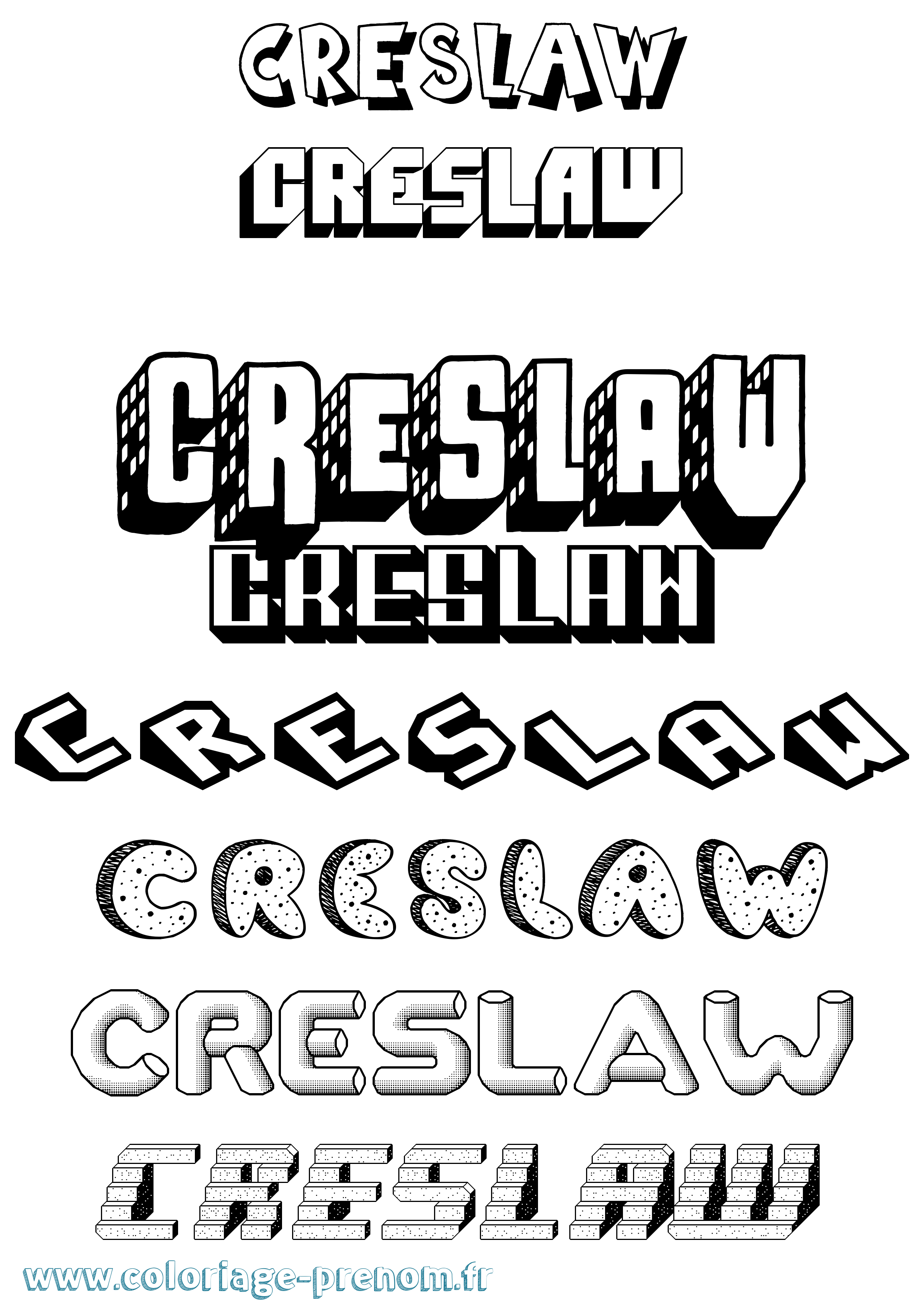 Coloriage Creslaw Effet 3D Coloriage prénom Creslaw Effet 3D
