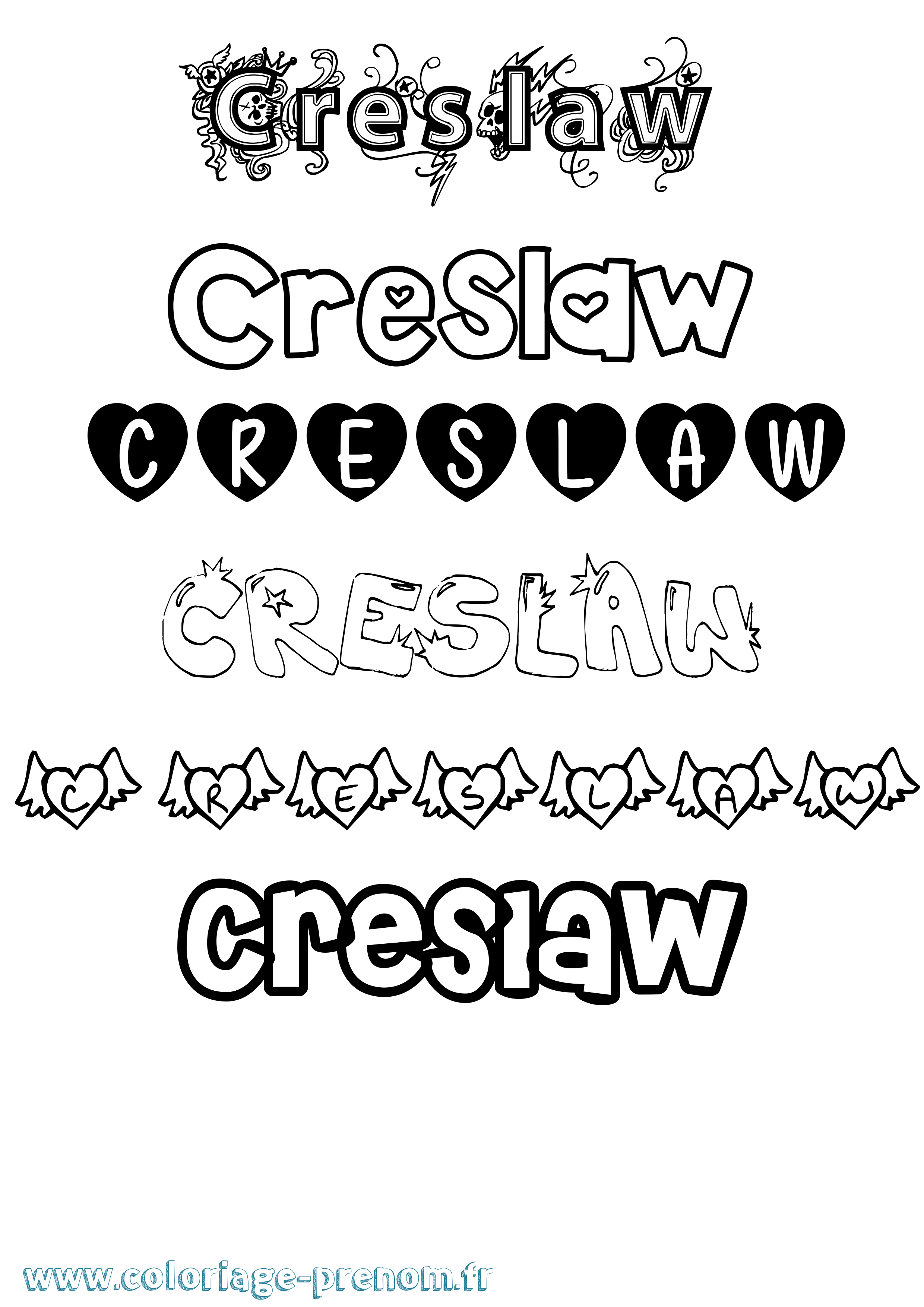 Coloriage Creslaw Girly Coloriage prénom Creslaw Girly