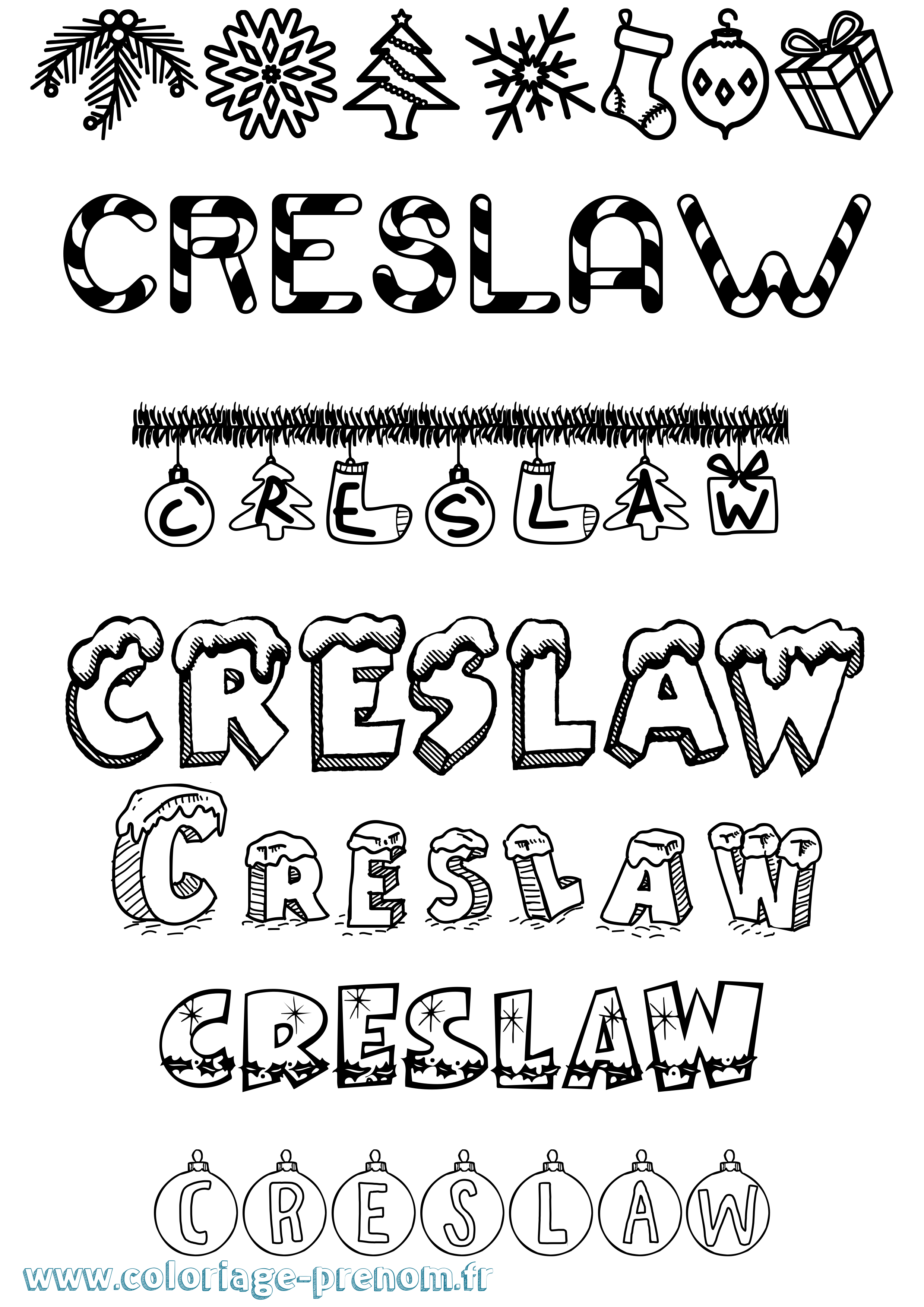 Coloriage Creslaw Noël Coloriage prénom Creslaw Noël