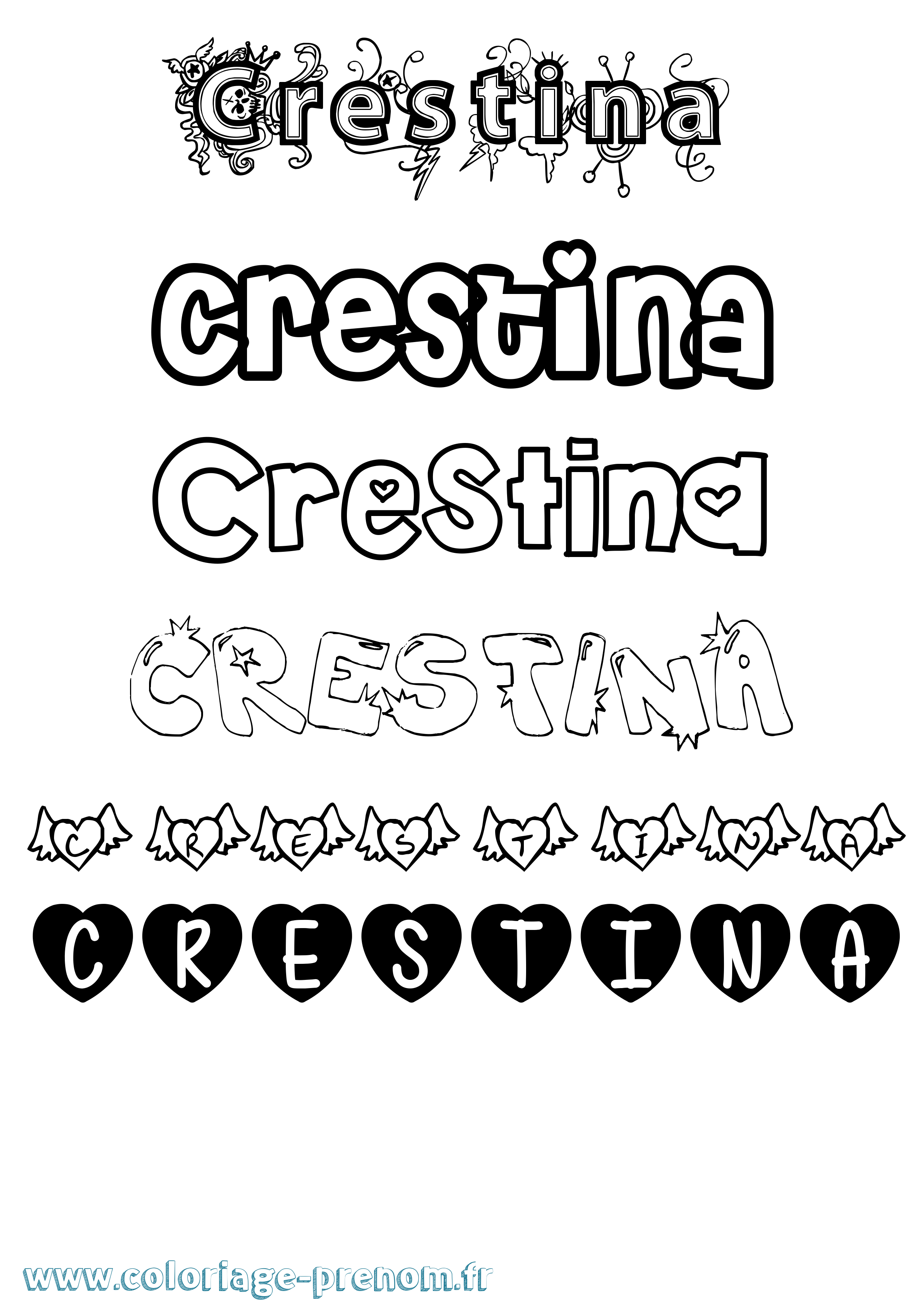 Coloriage Crestina Girly Coloriage prénom Crestina Girly