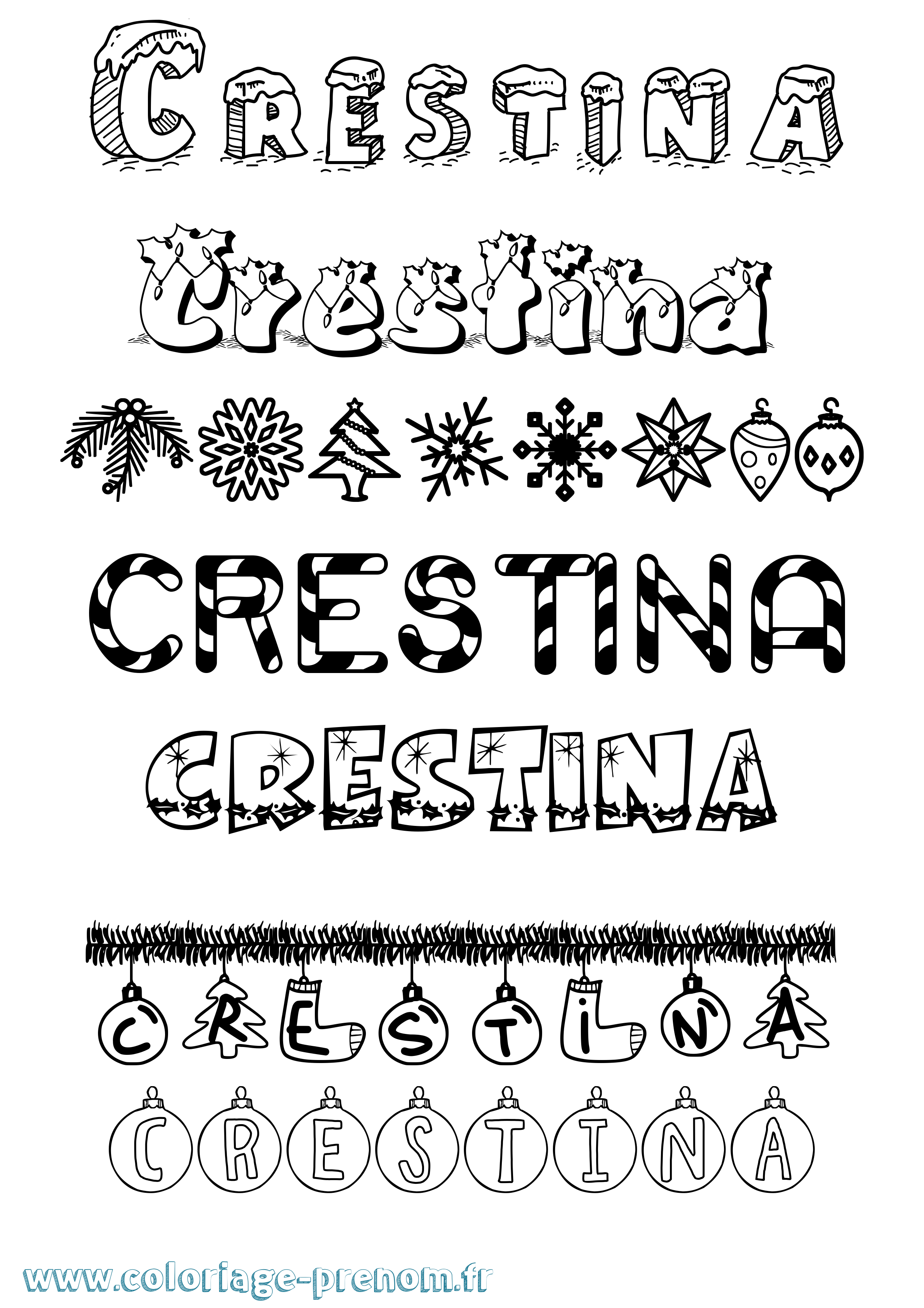 Coloriage Crestina Noël Coloriage prénom Crestina Noël
