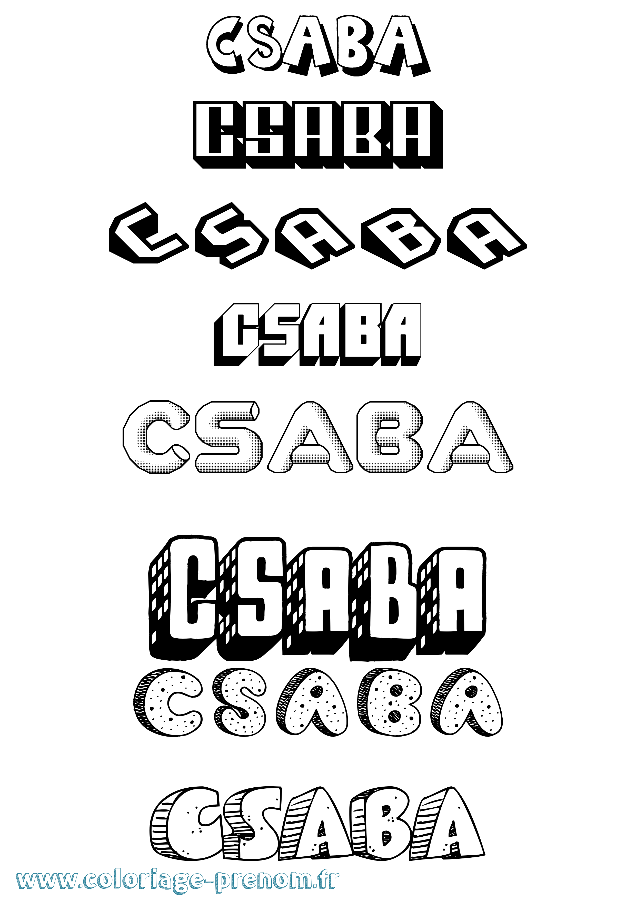 Coloriage Csaba Effet 3D Coloriage prénom Csaba Effet 3D