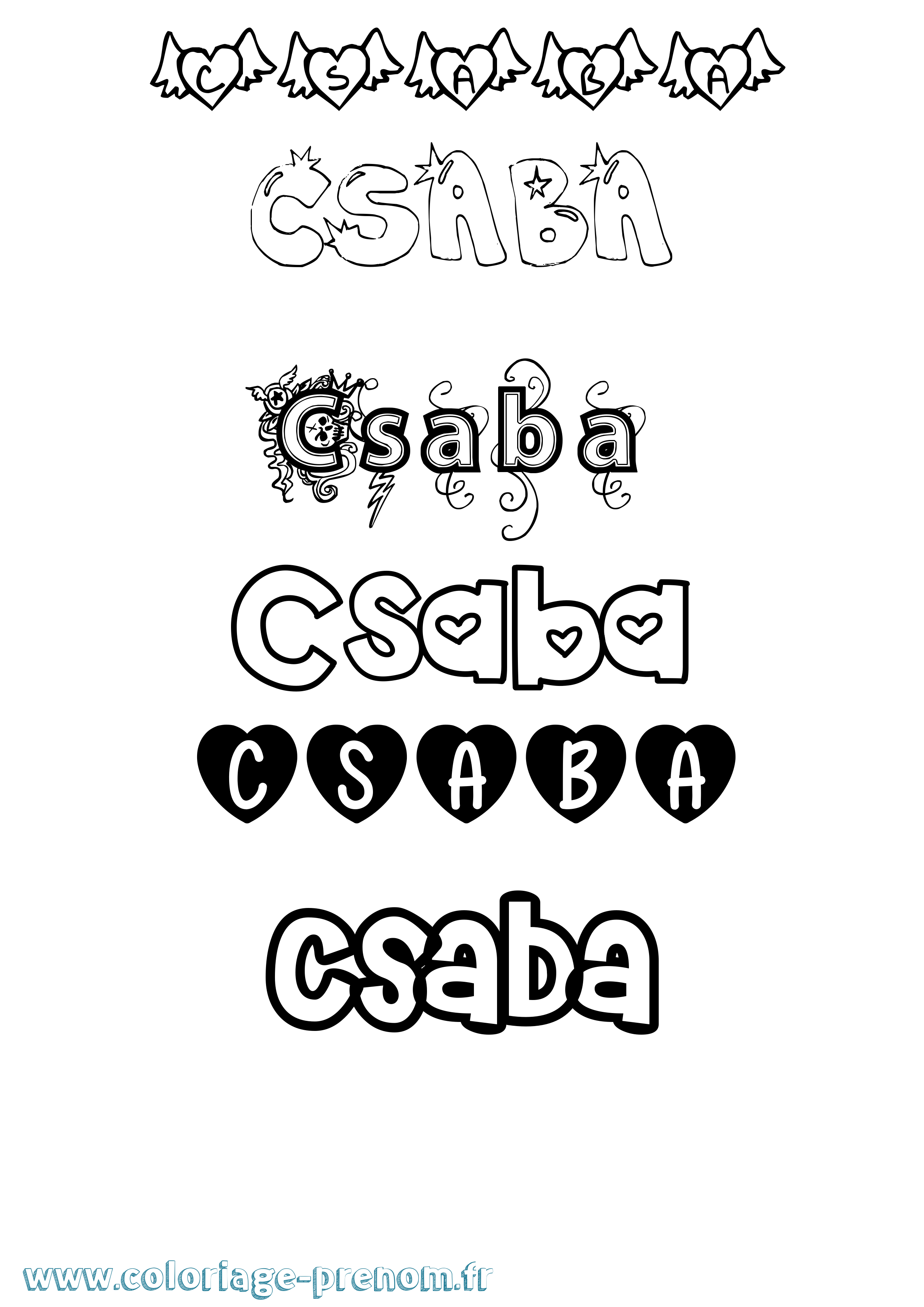 Coloriage Csaba Girly Coloriage prénom Csaba Girly