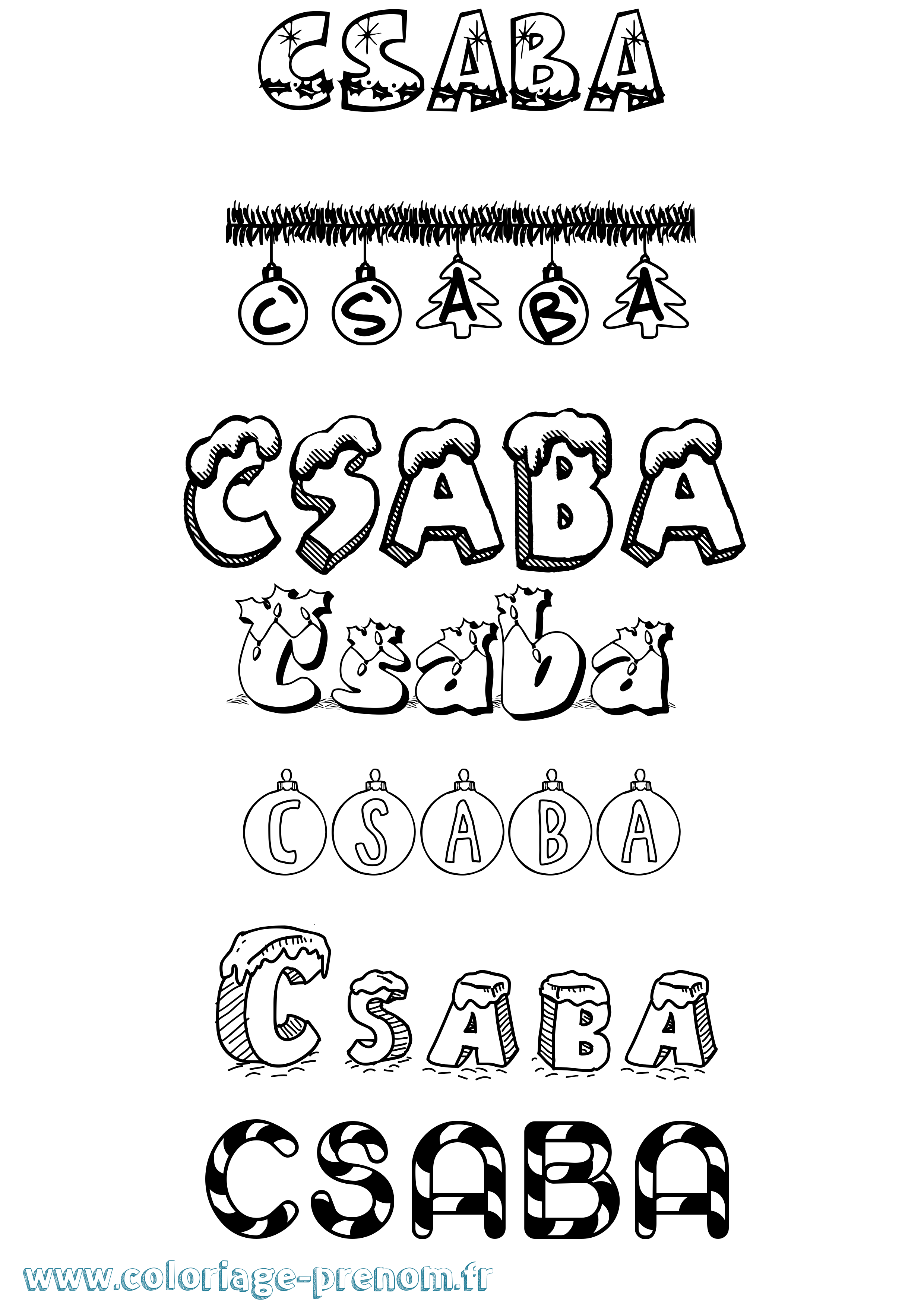 Coloriage Csaba Noël Coloriage prénom Csaba Noël