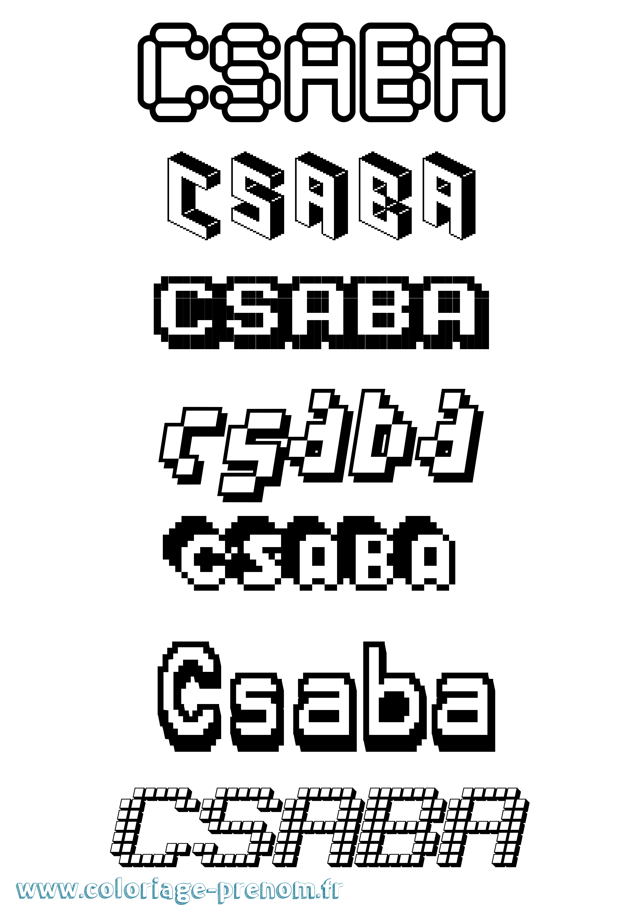 Coloriage Csaba Pixel Coloriage prénom Csaba Pixel