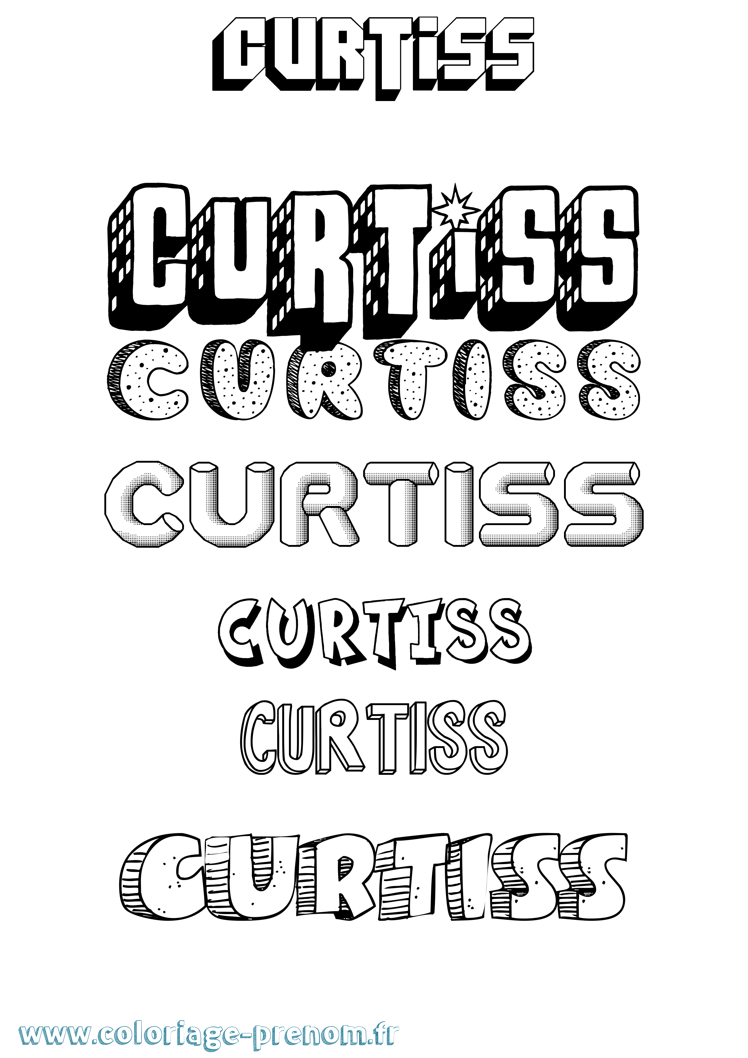 Coloriage Curtiss Effet 3D Coloriage prénom Curtiss Effet 3D