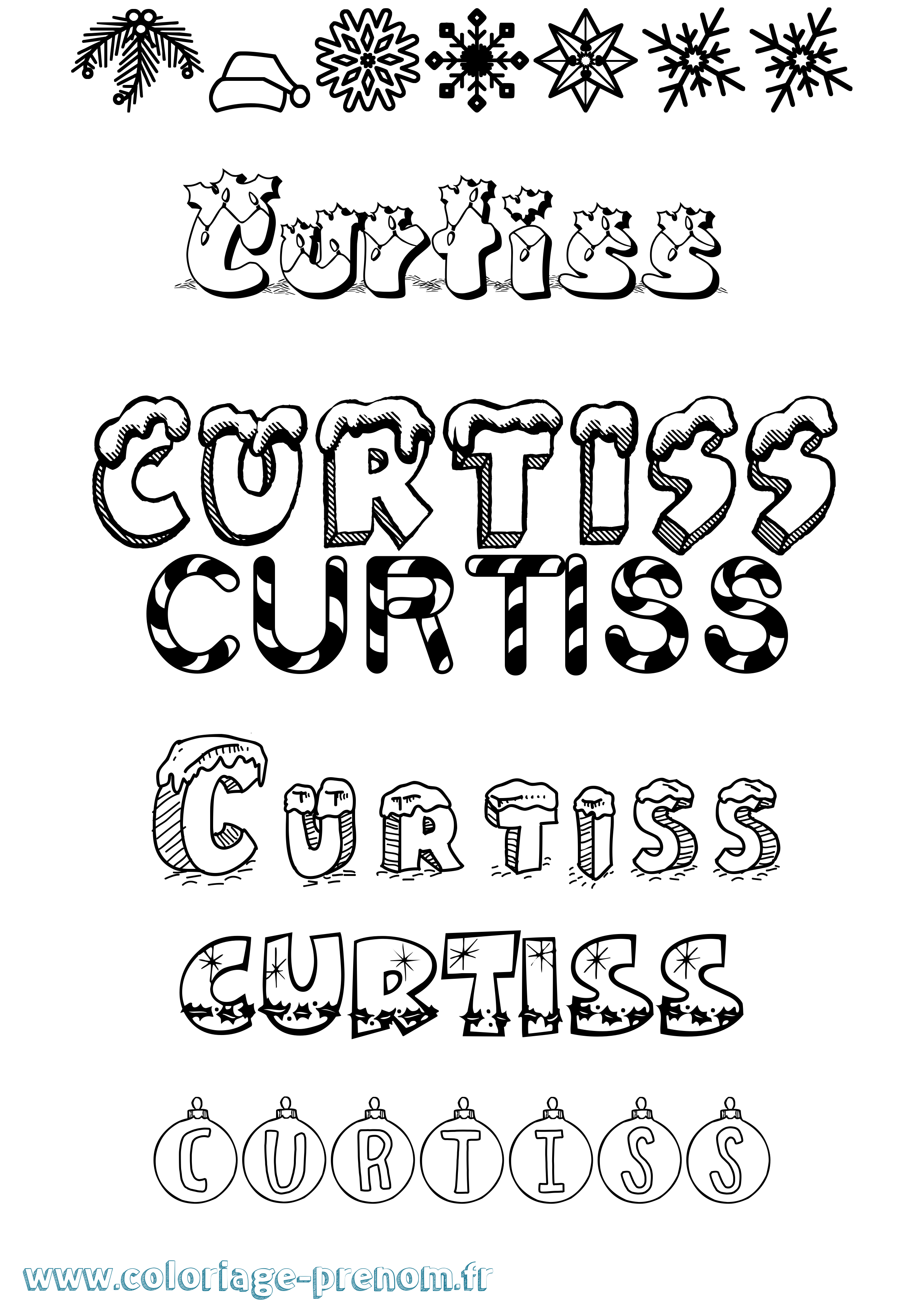 Coloriage Curtiss Noël Coloriage prénom Curtiss Noël