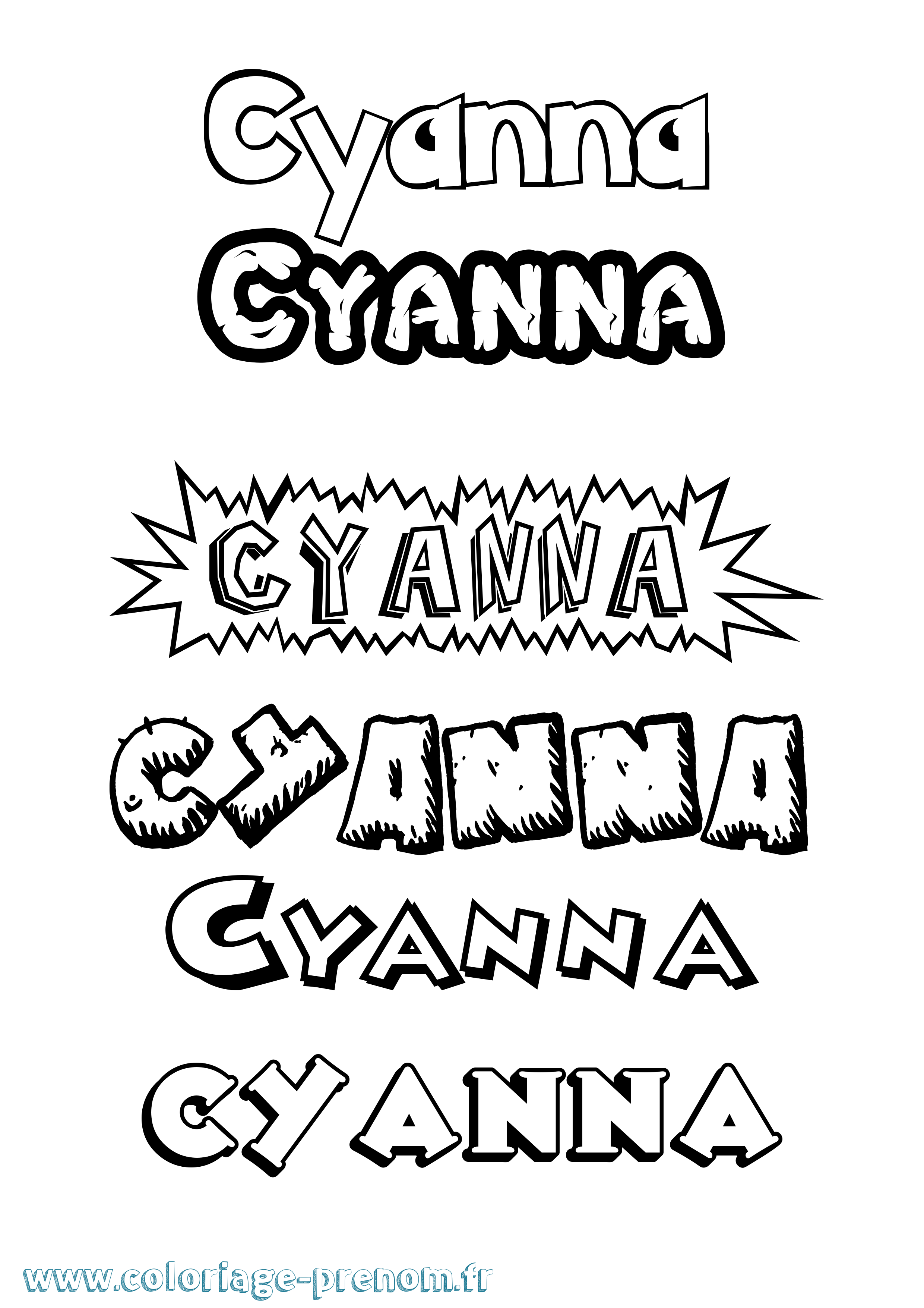 Coloriage Cyanna Dessin Animé Coloriage prénom Cyanna Dessin Animé