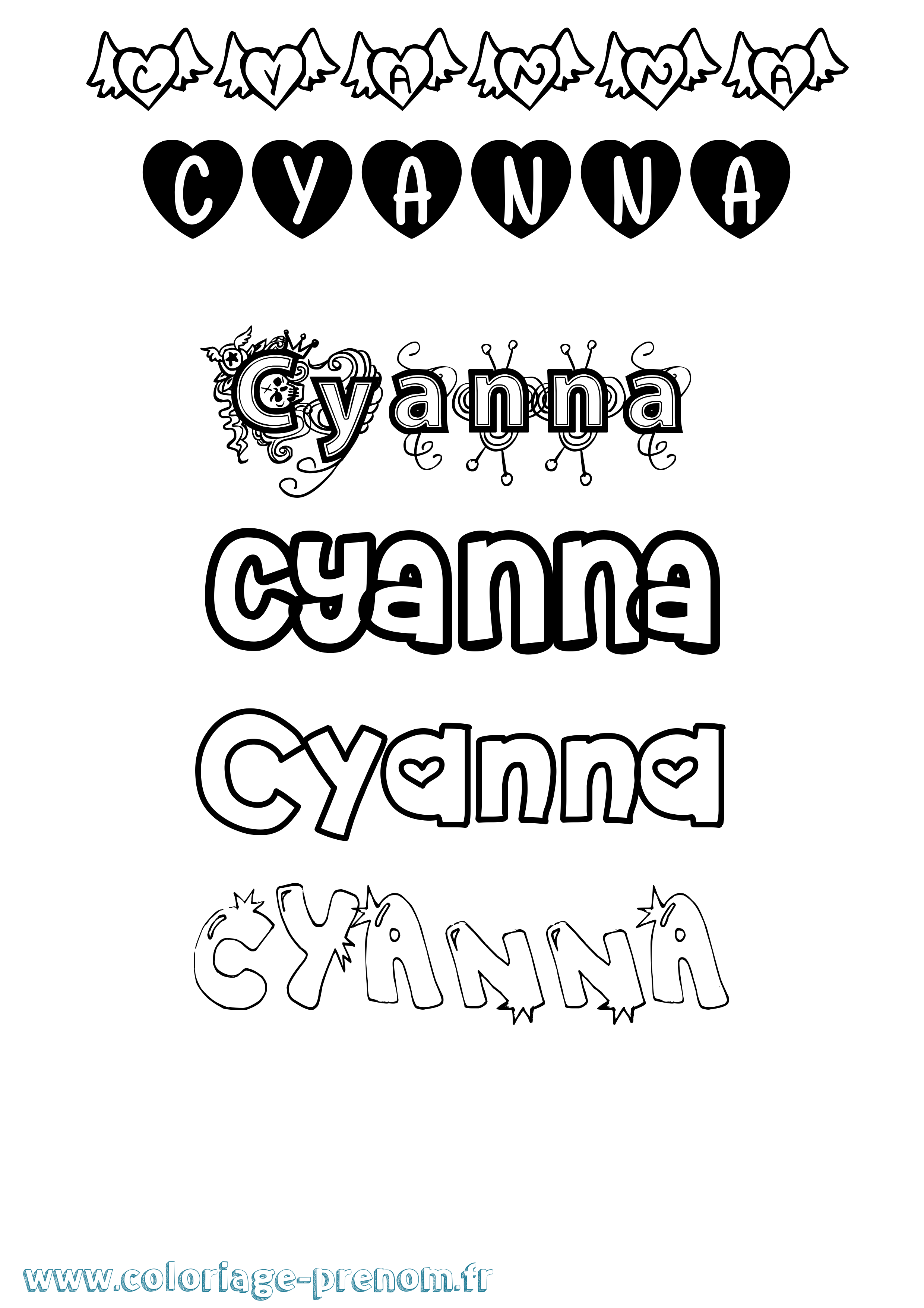 Coloriage Cyanna Girly Coloriage prénom Cyanna Girly