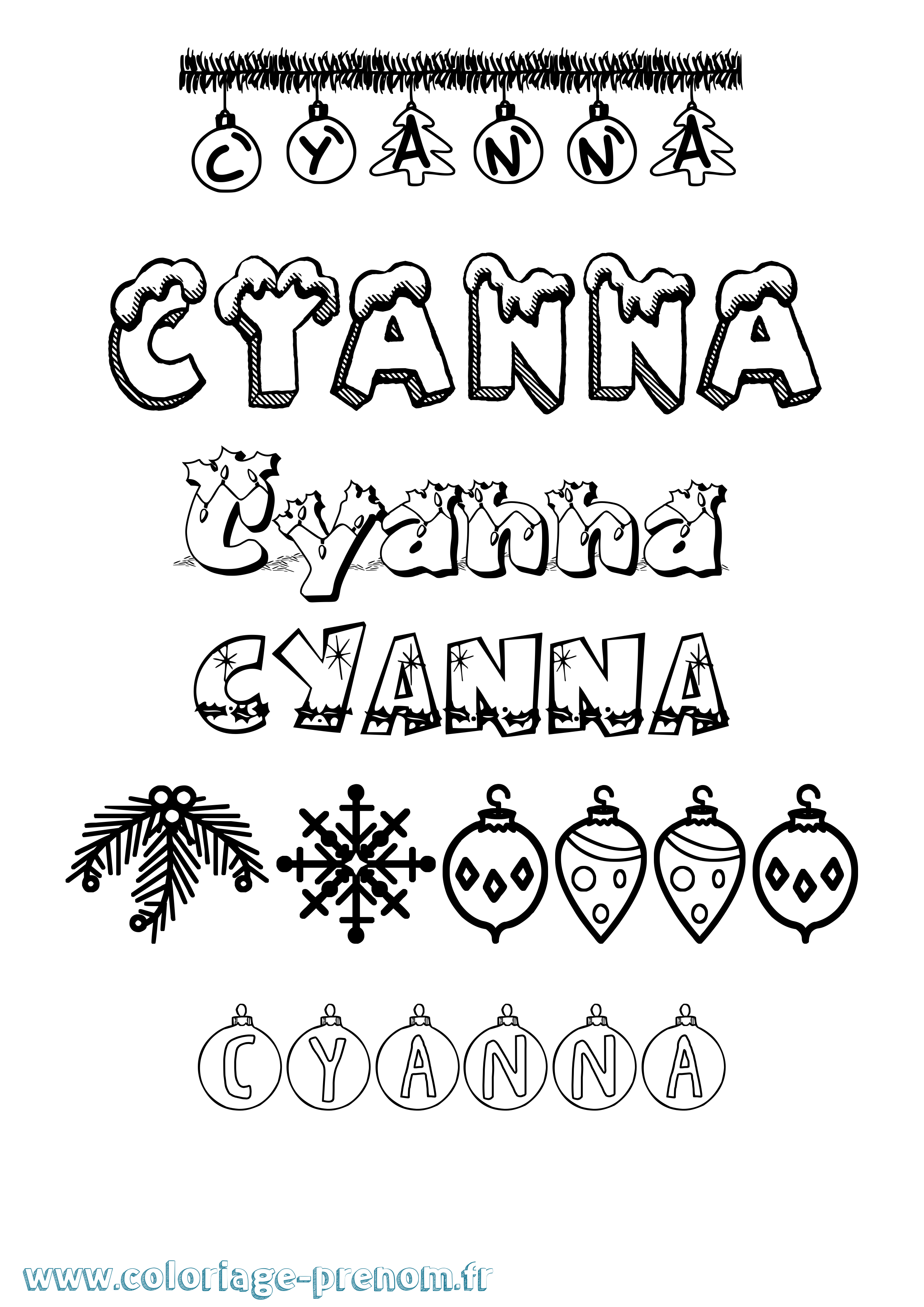 Coloriage Cyanna Noël Coloriage prénom Cyanna Noël