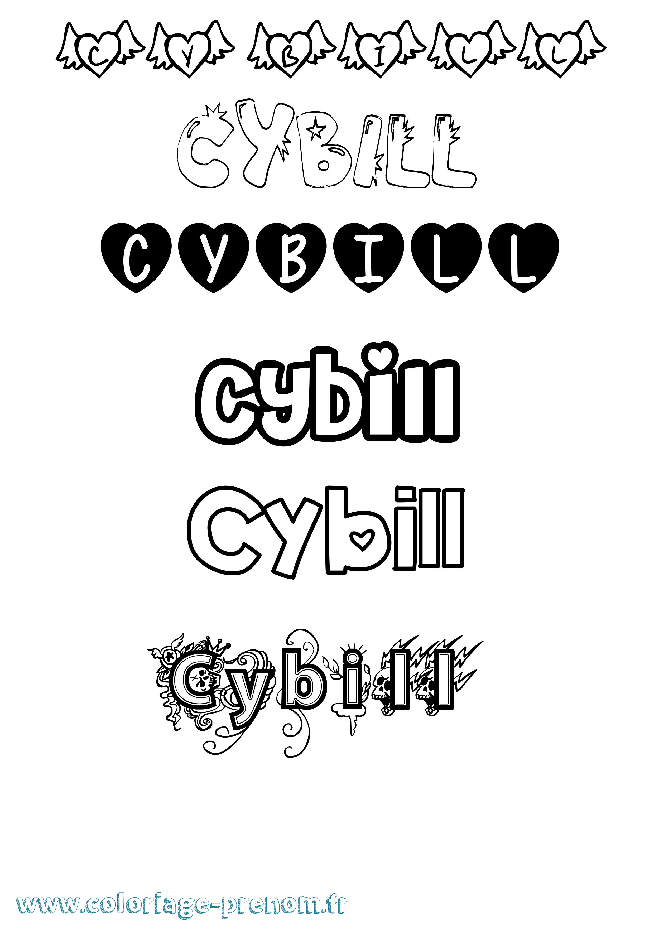 Coloriage Cybill Girly Coloriage prénom Cybill Girly