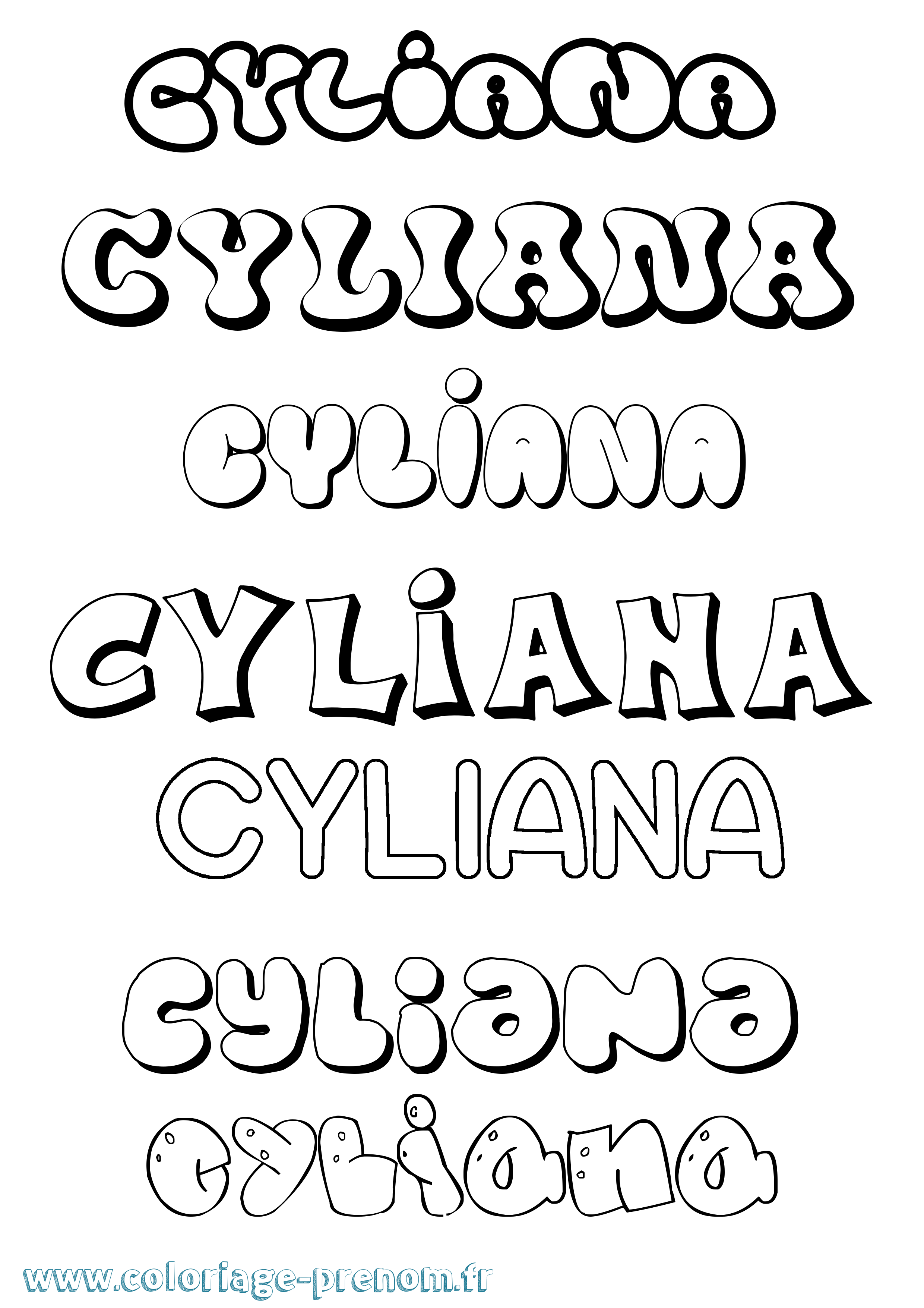 Coloriage Cyliana Bubble Coloriage prénom Cyliana Bubble