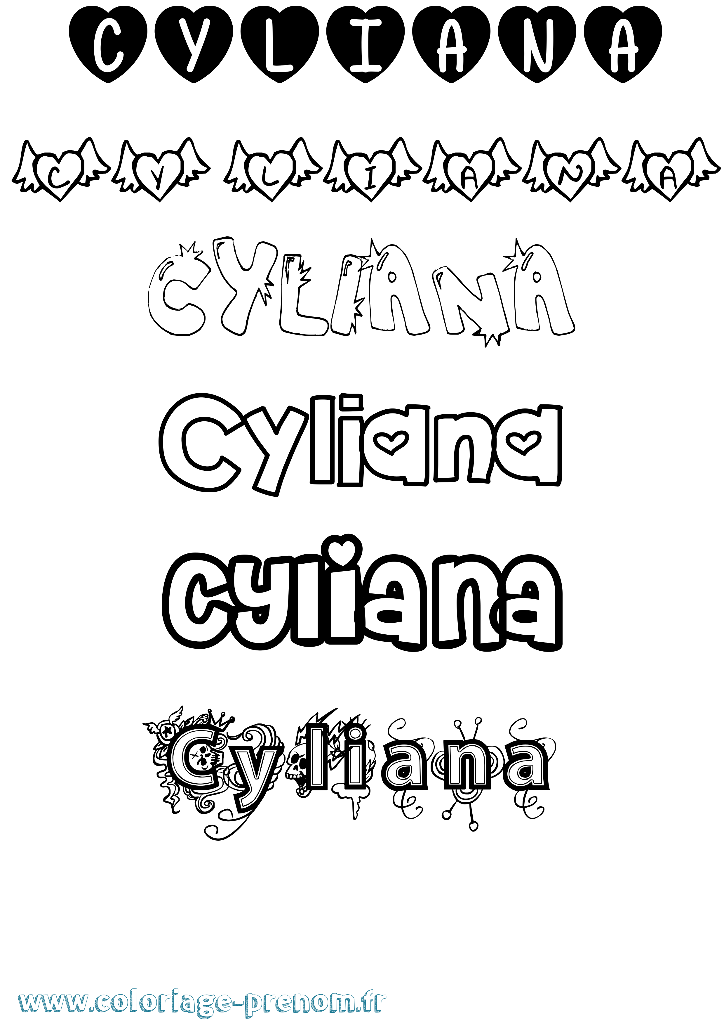 Coloriage Cyliana Girly Coloriage prénom Cyliana Girly