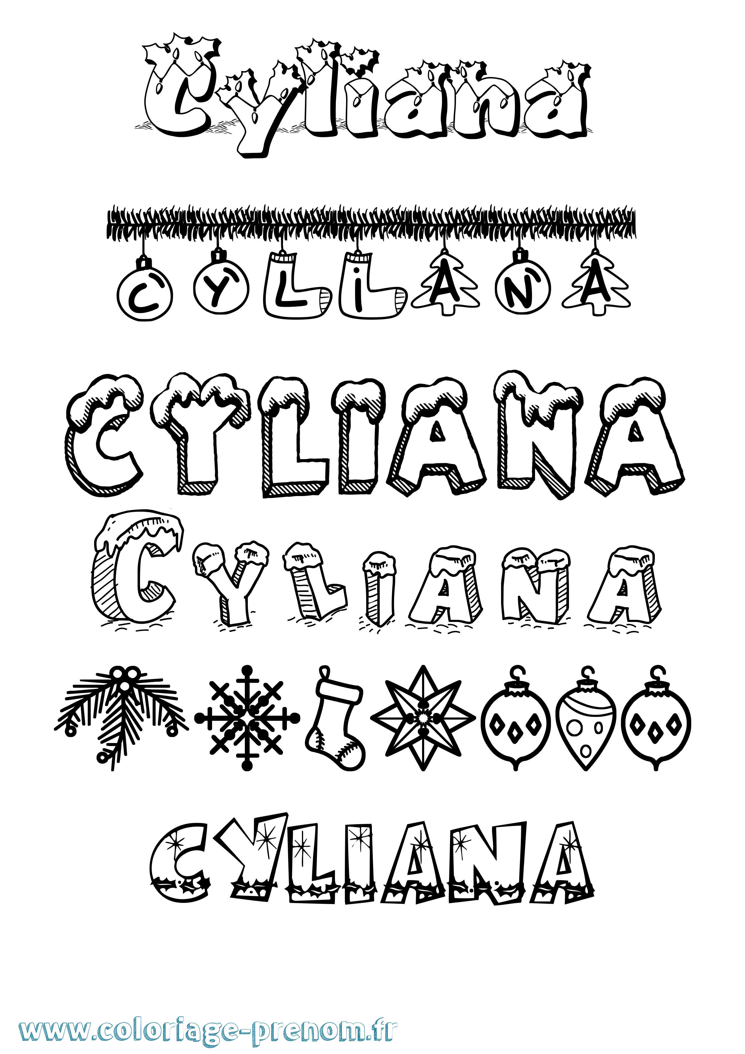 Coloriage Cyliana Noël Coloriage prénom Cyliana Noël