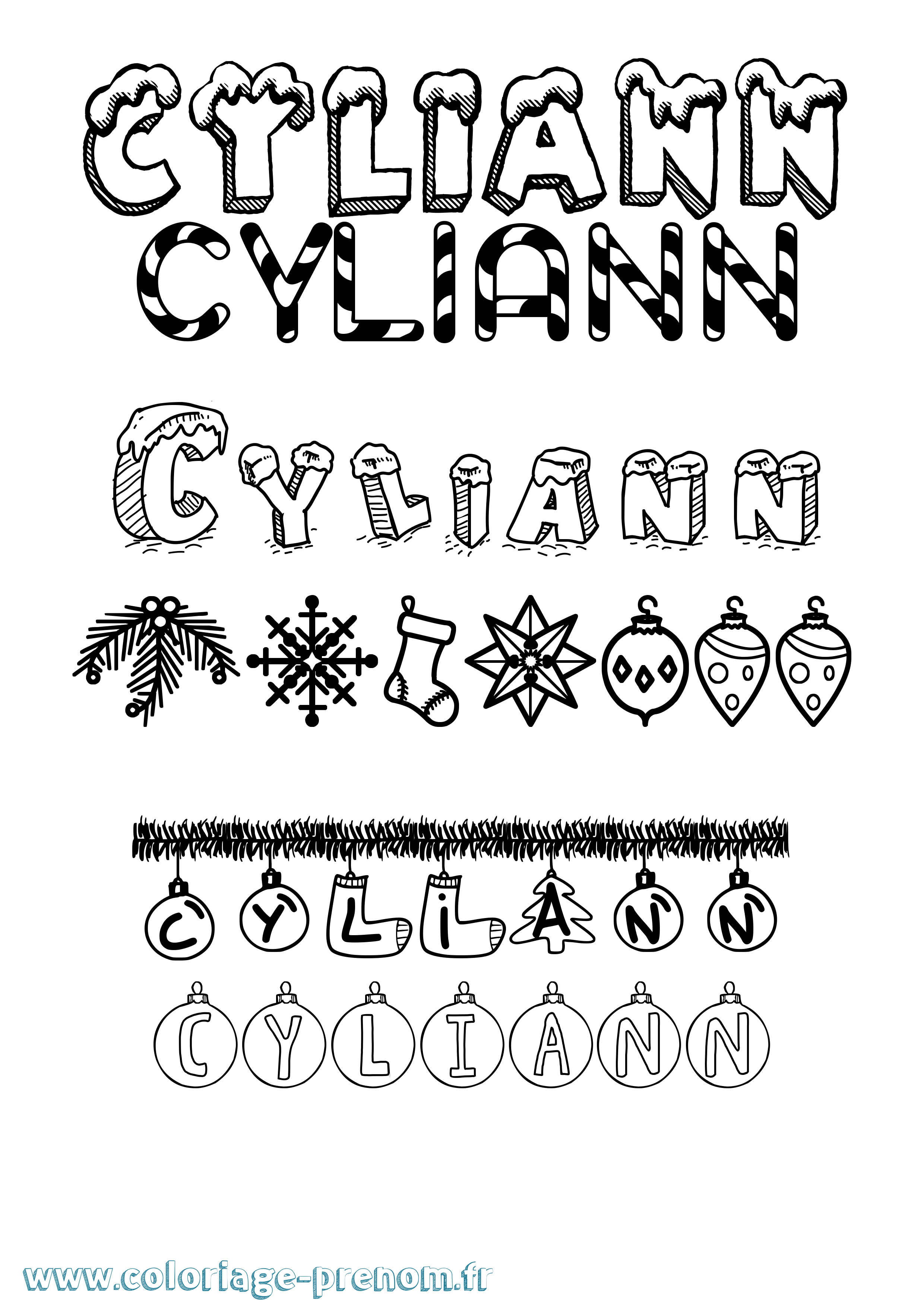 Coloriage Cyliann Noël Coloriage prénom Cyliann Noël