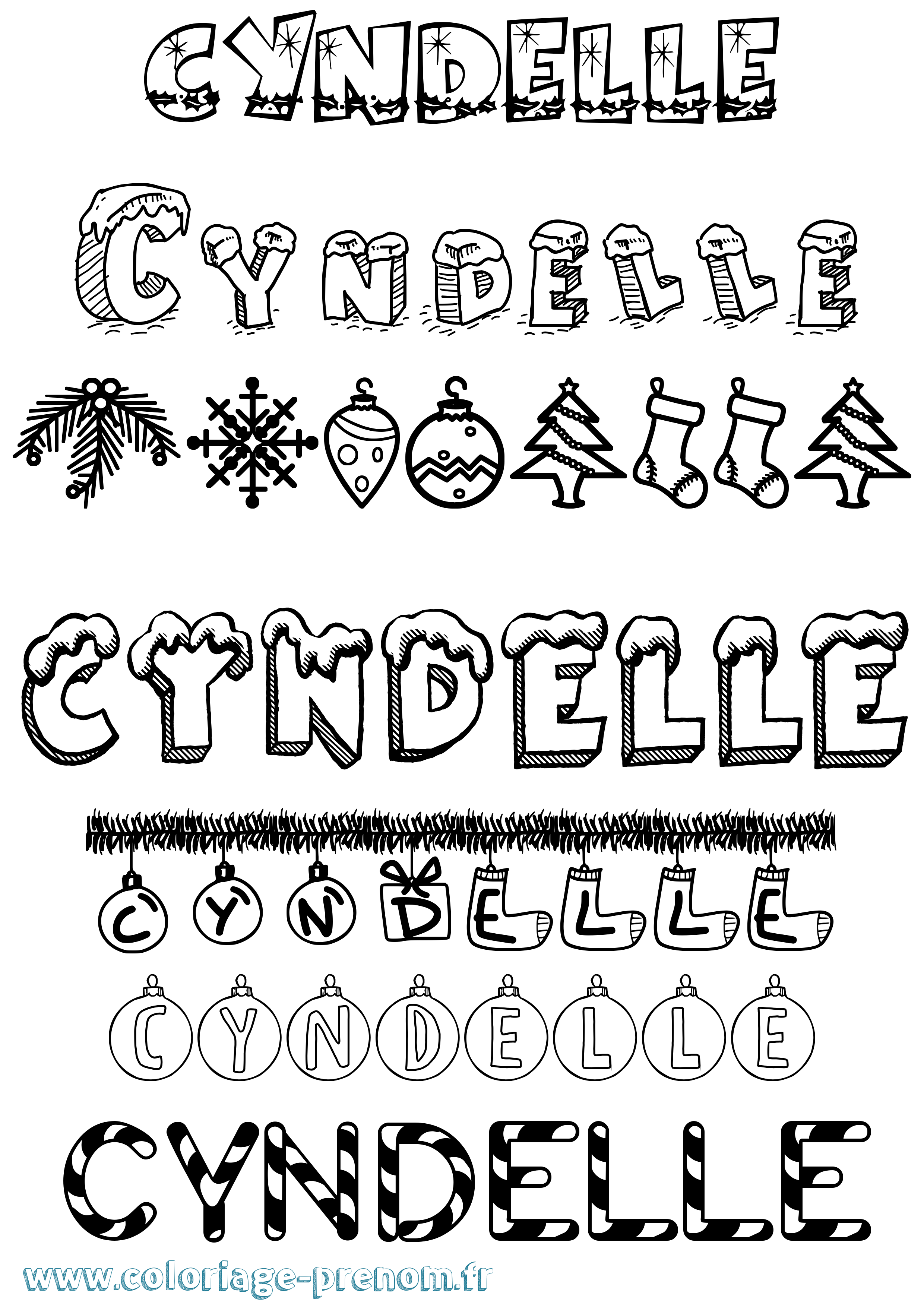 Coloriage Cyndelle Noël Coloriage prénom Cyndelle Noël