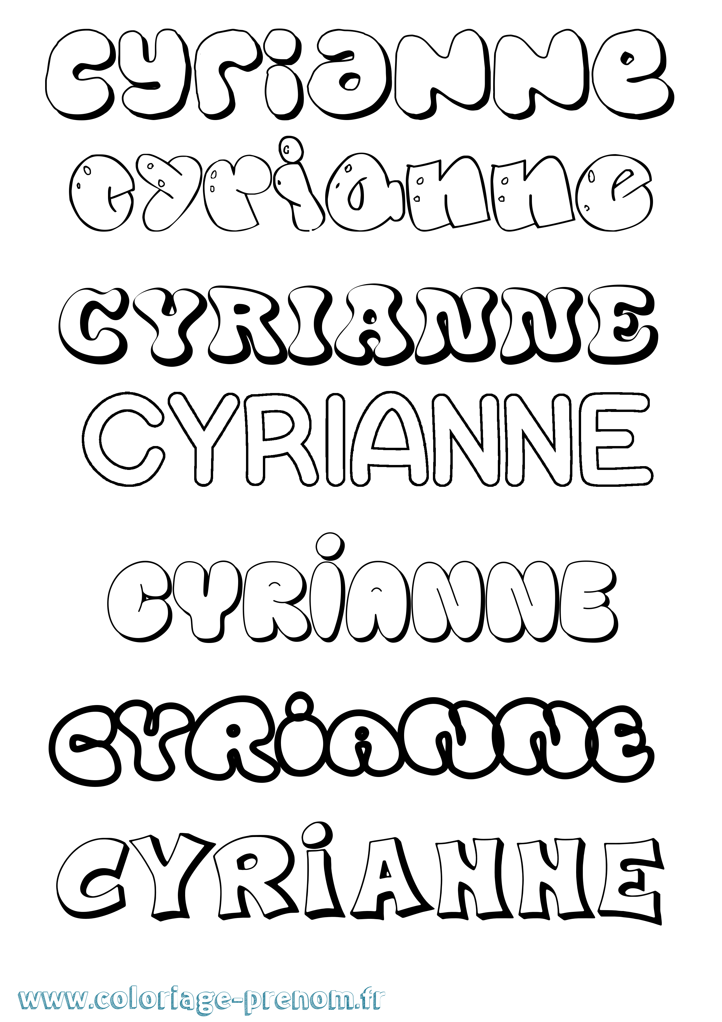 Coloriage Cyrianne Bubble Coloriage prénom Cyrianne Bubble