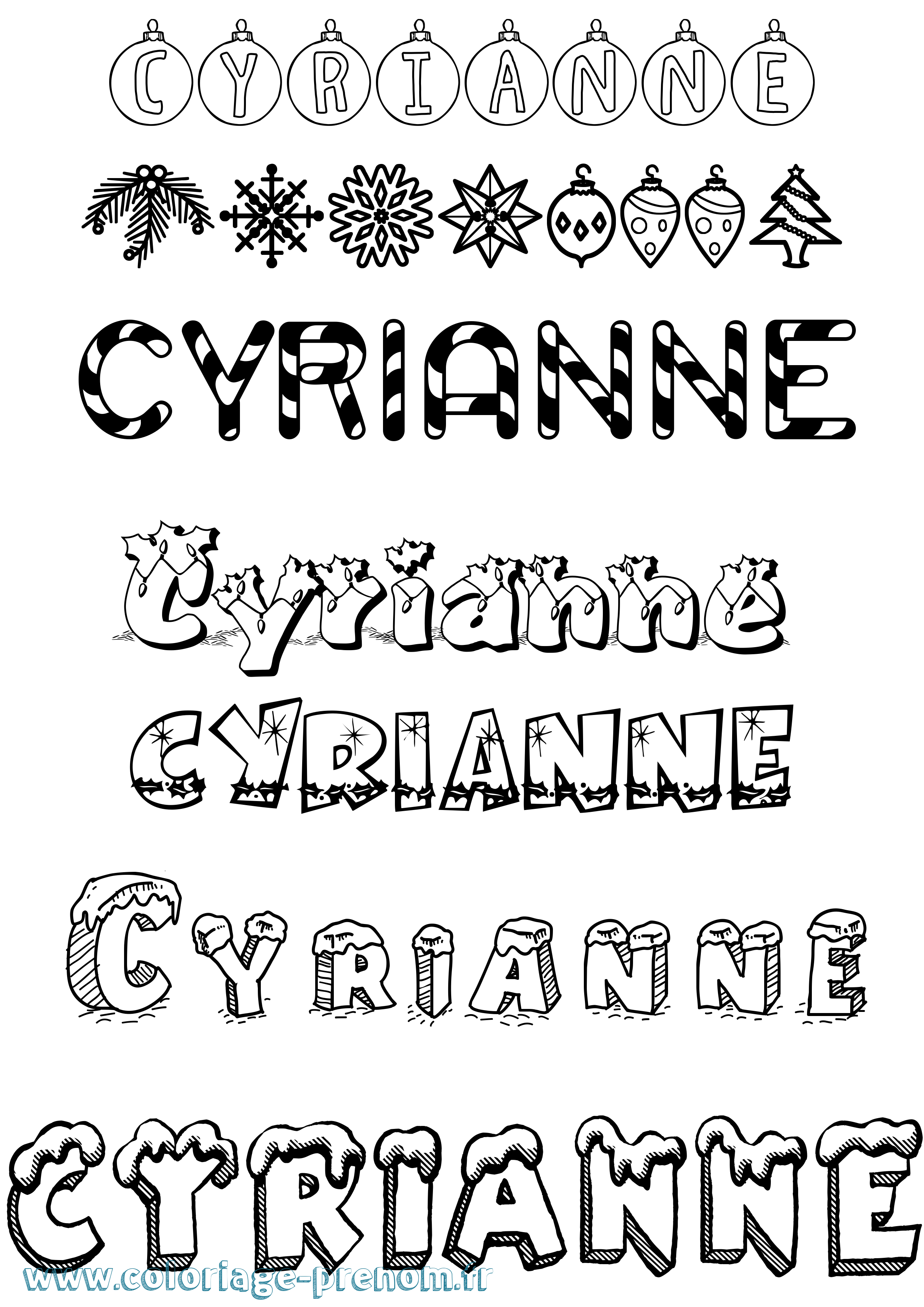 Coloriage Cyrianne Noël Coloriage prénom Cyrianne Noël