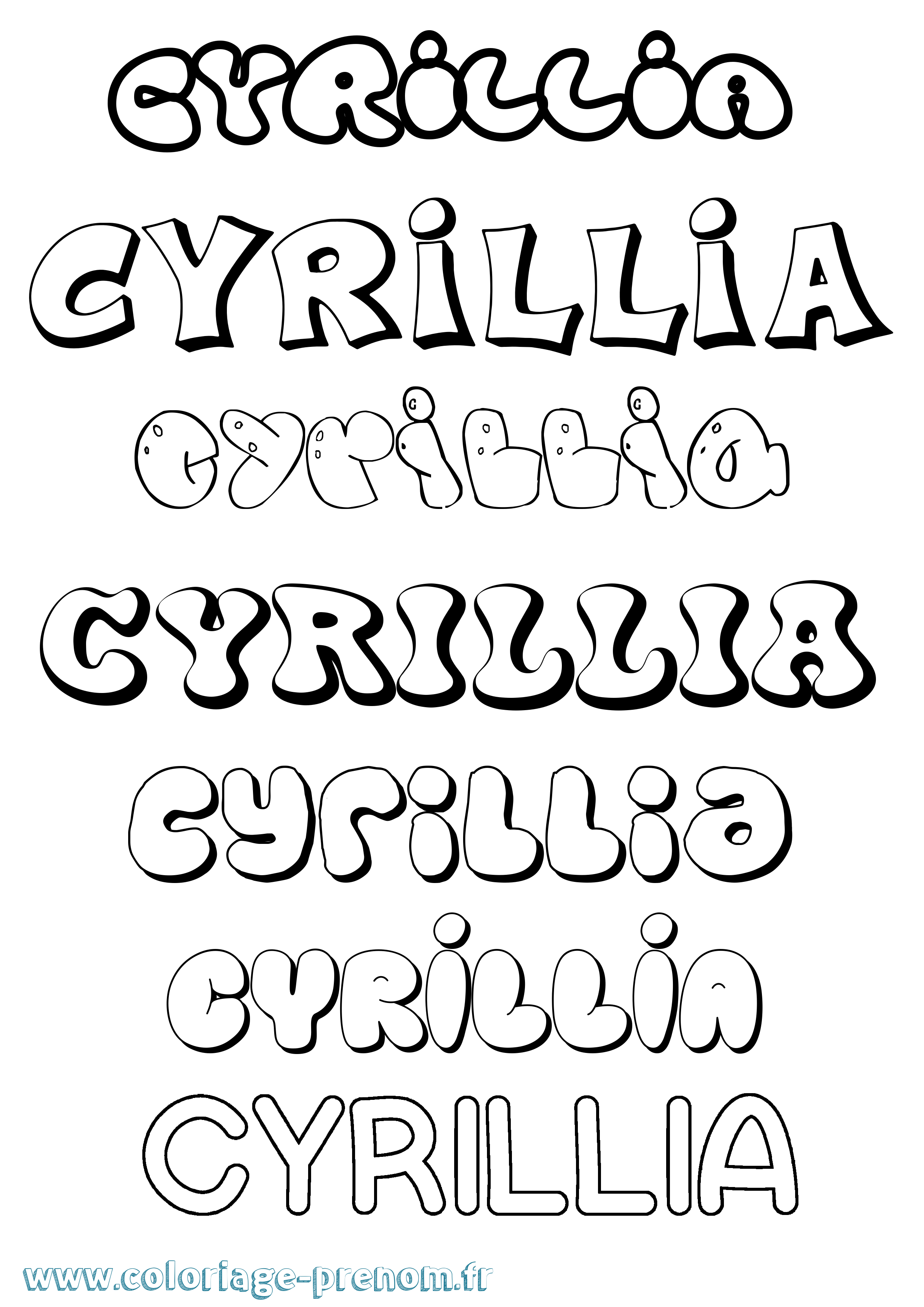 Coloriage Cyrillia Bubble Coloriage prénom Cyrillia Bubble