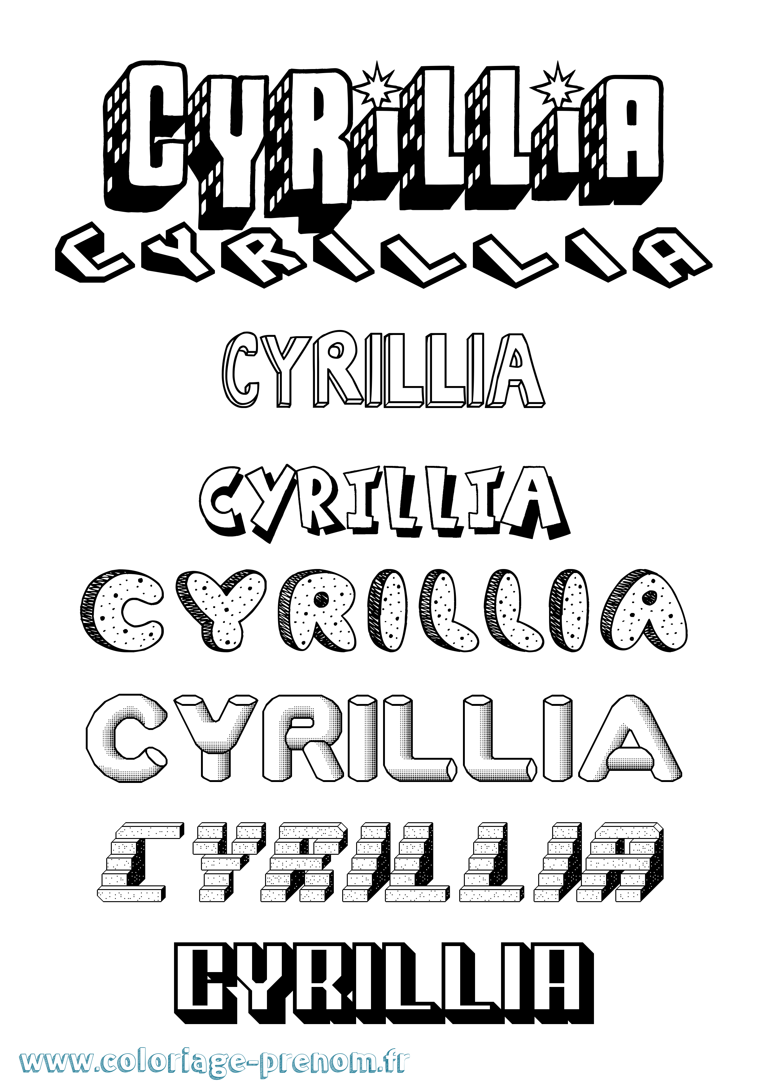 Coloriage Cyrillia Effet 3D Coloriage prénom Cyrillia Effet 3D