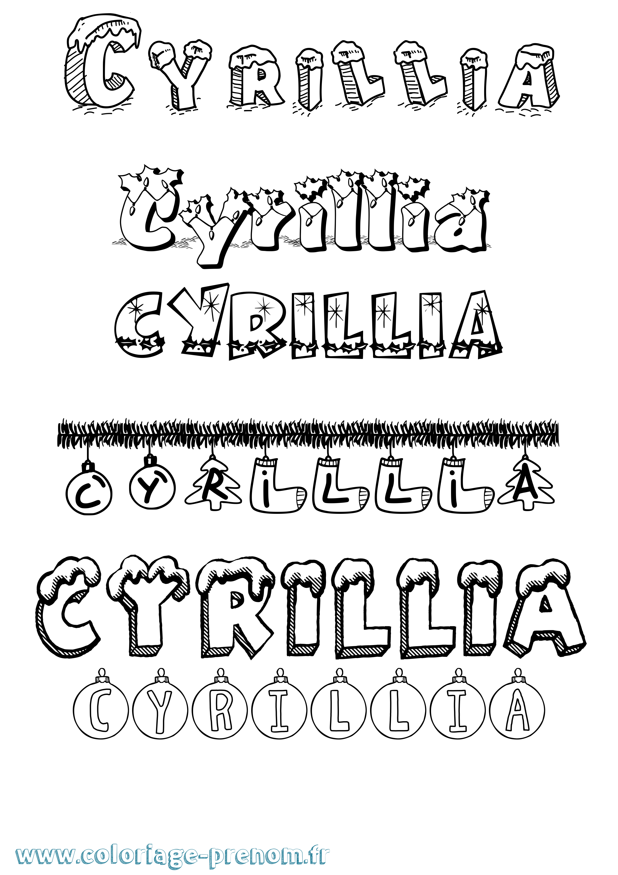 Coloriage Cyrillia Noël Coloriage prénom Cyrillia Noël