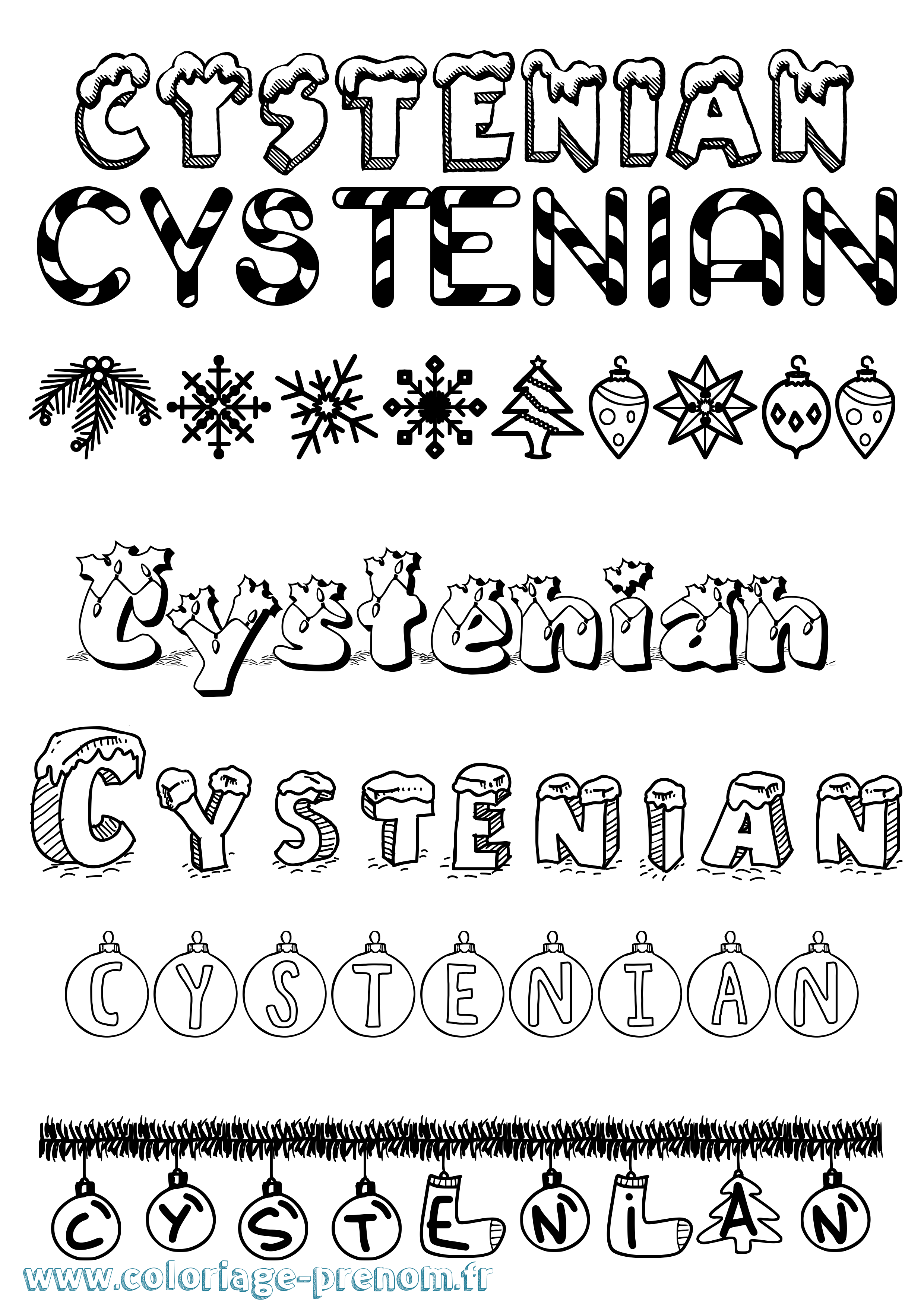 Coloriage Cystenian Noël Coloriage prénom Cystenian Noël