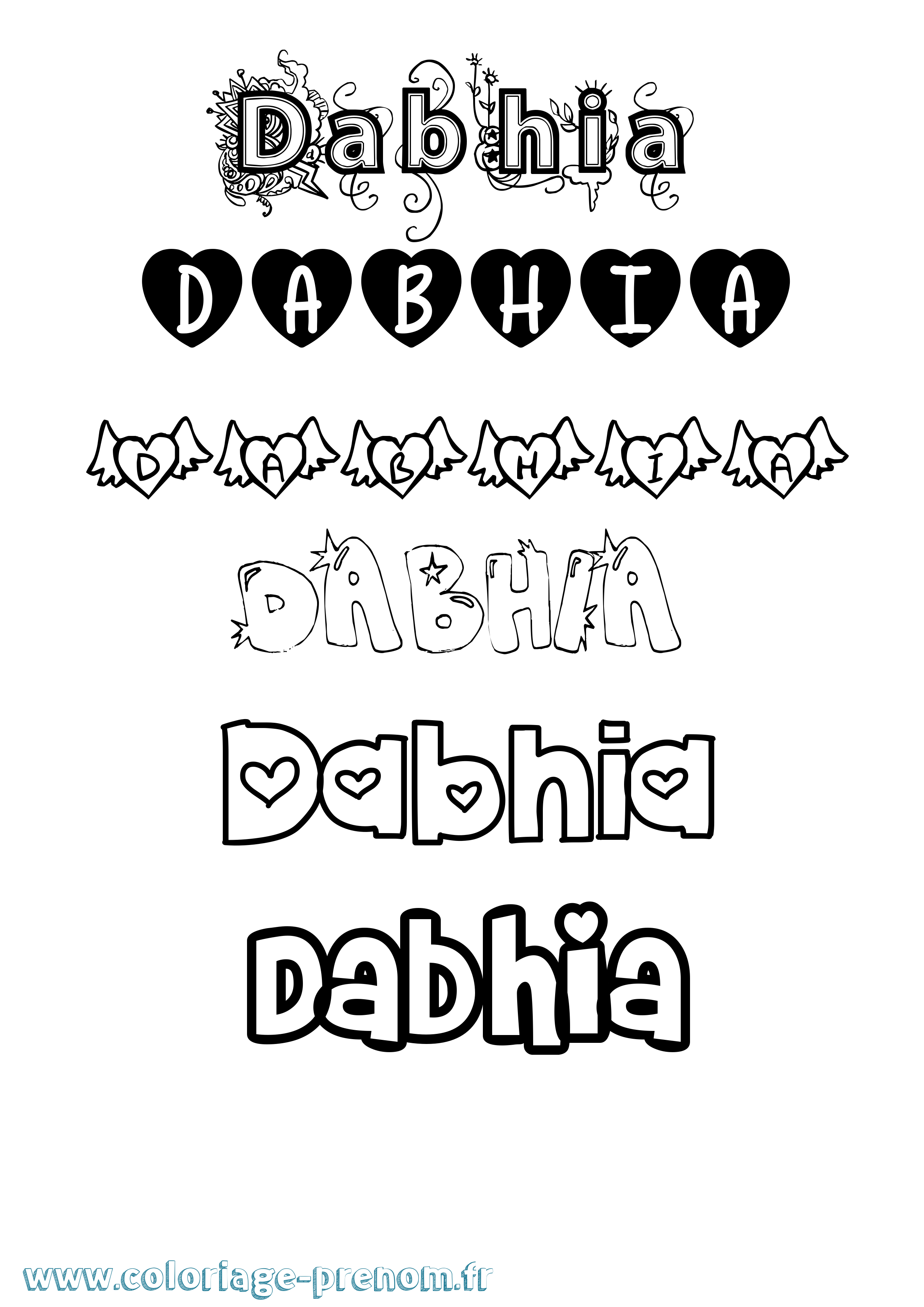 Coloriage Dabhia Girly Coloriage prénom Dabhia Girly