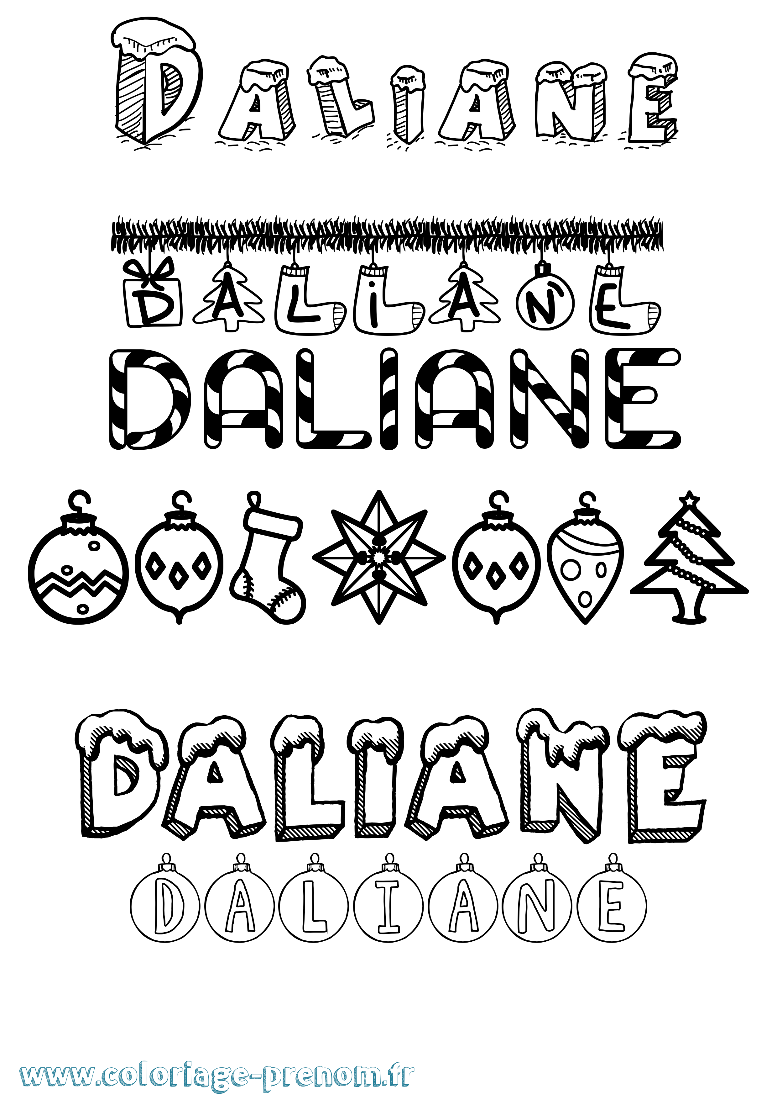 Coloriage Daliane Noël Coloriage prénom Daliane Noël
