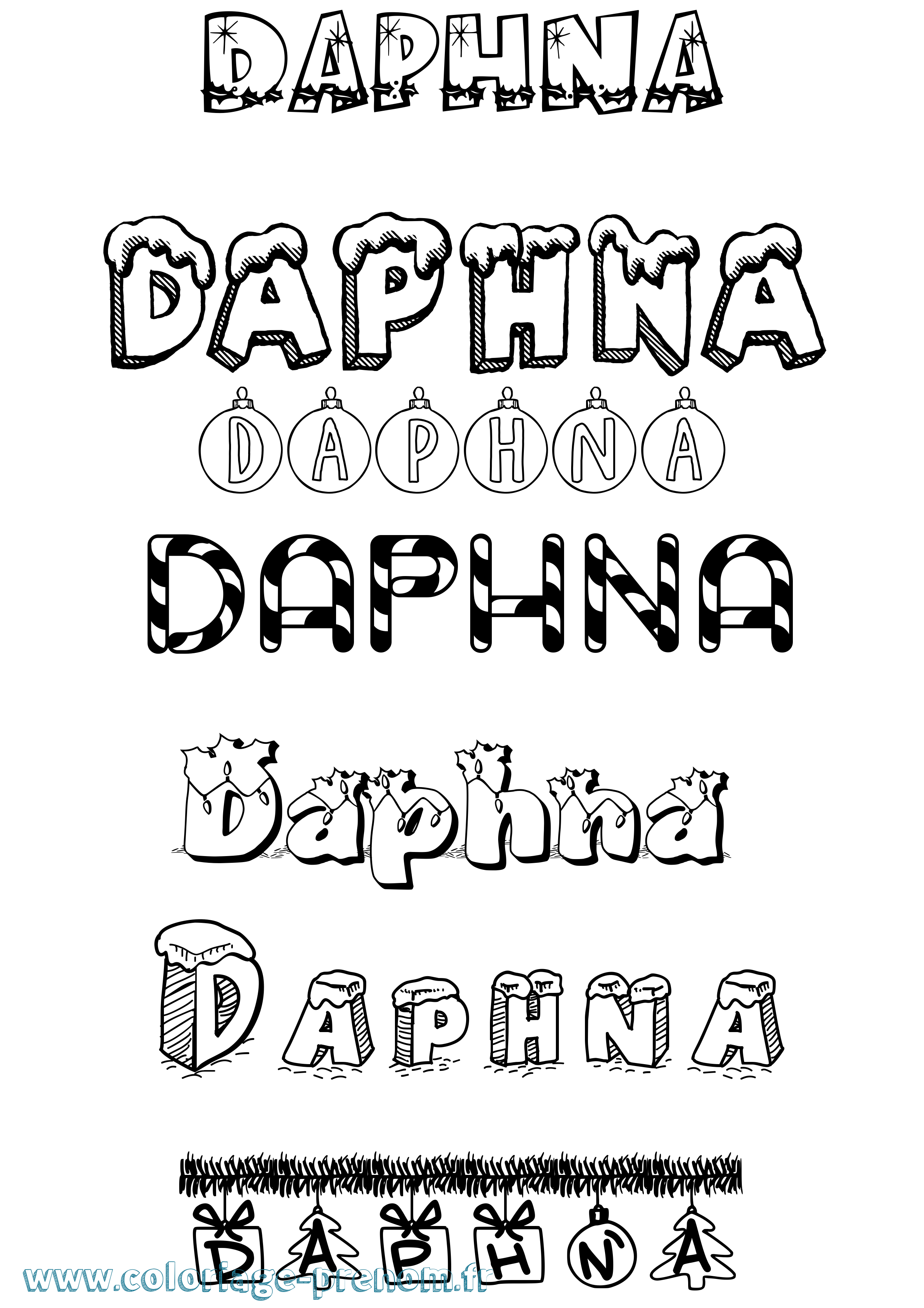 Coloriage Daphna Noël Coloriage prénom Daphna Noël