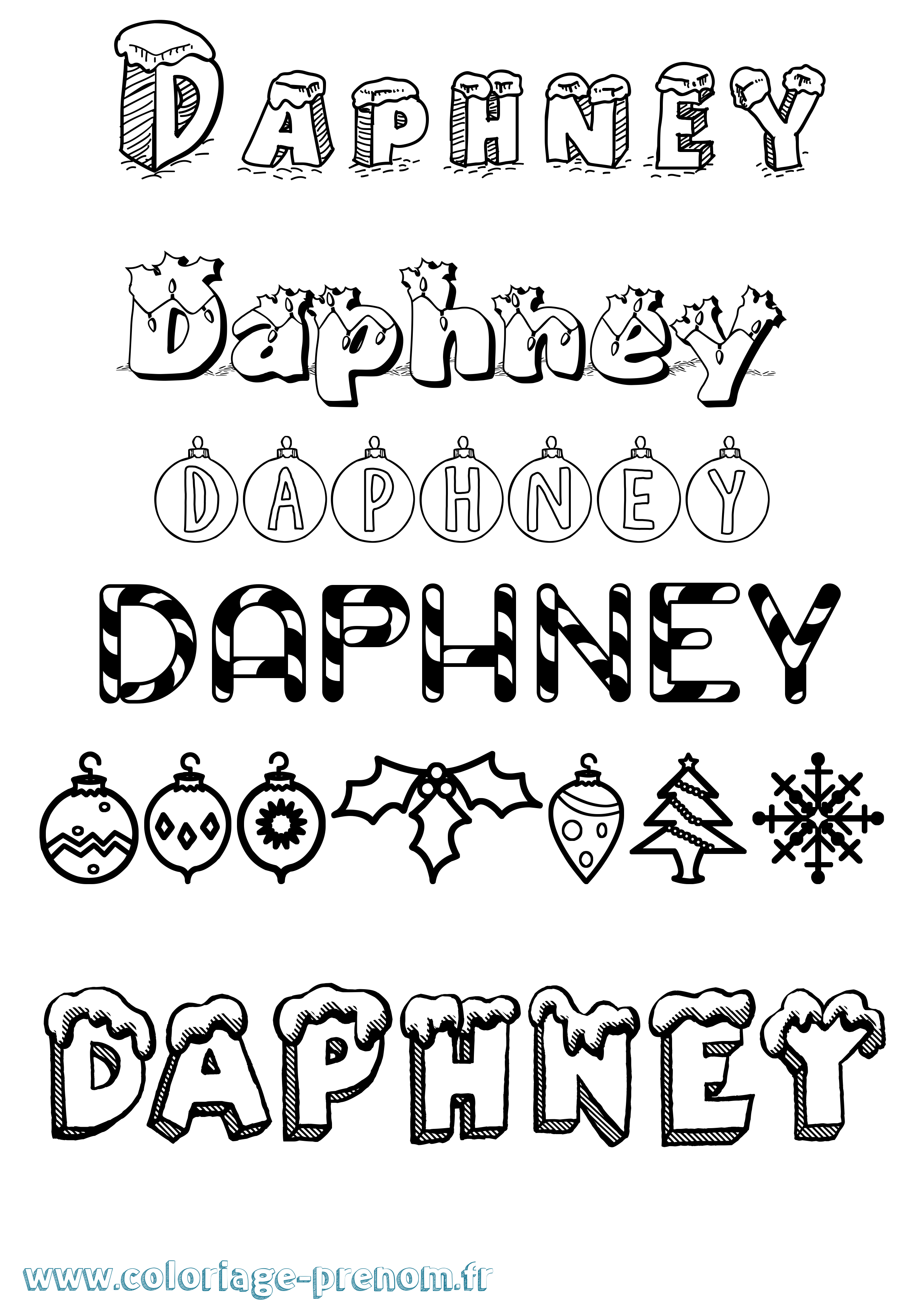 Coloriage Daphney Noël Coloriage prénom Daphney Noël
