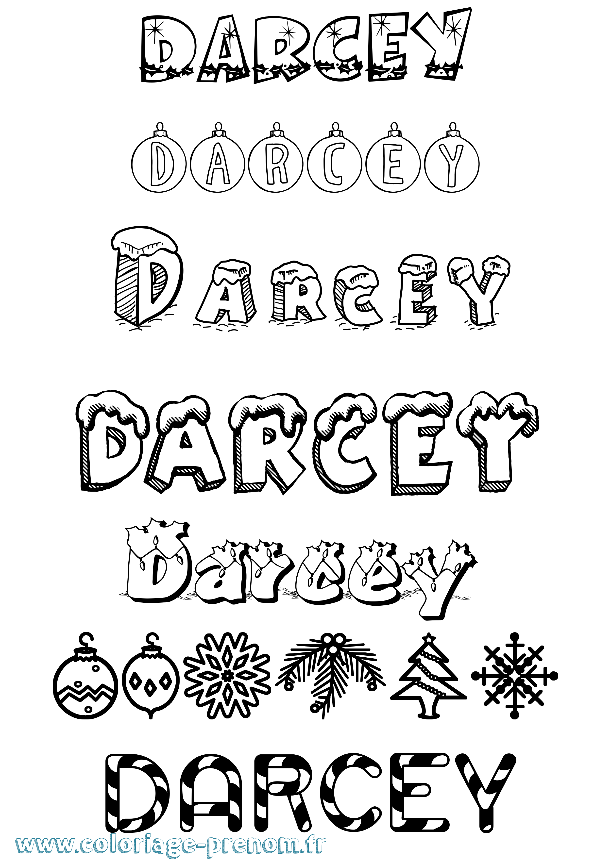 Coloriage Darcey Noël Coloriage prénom Darcey Noël