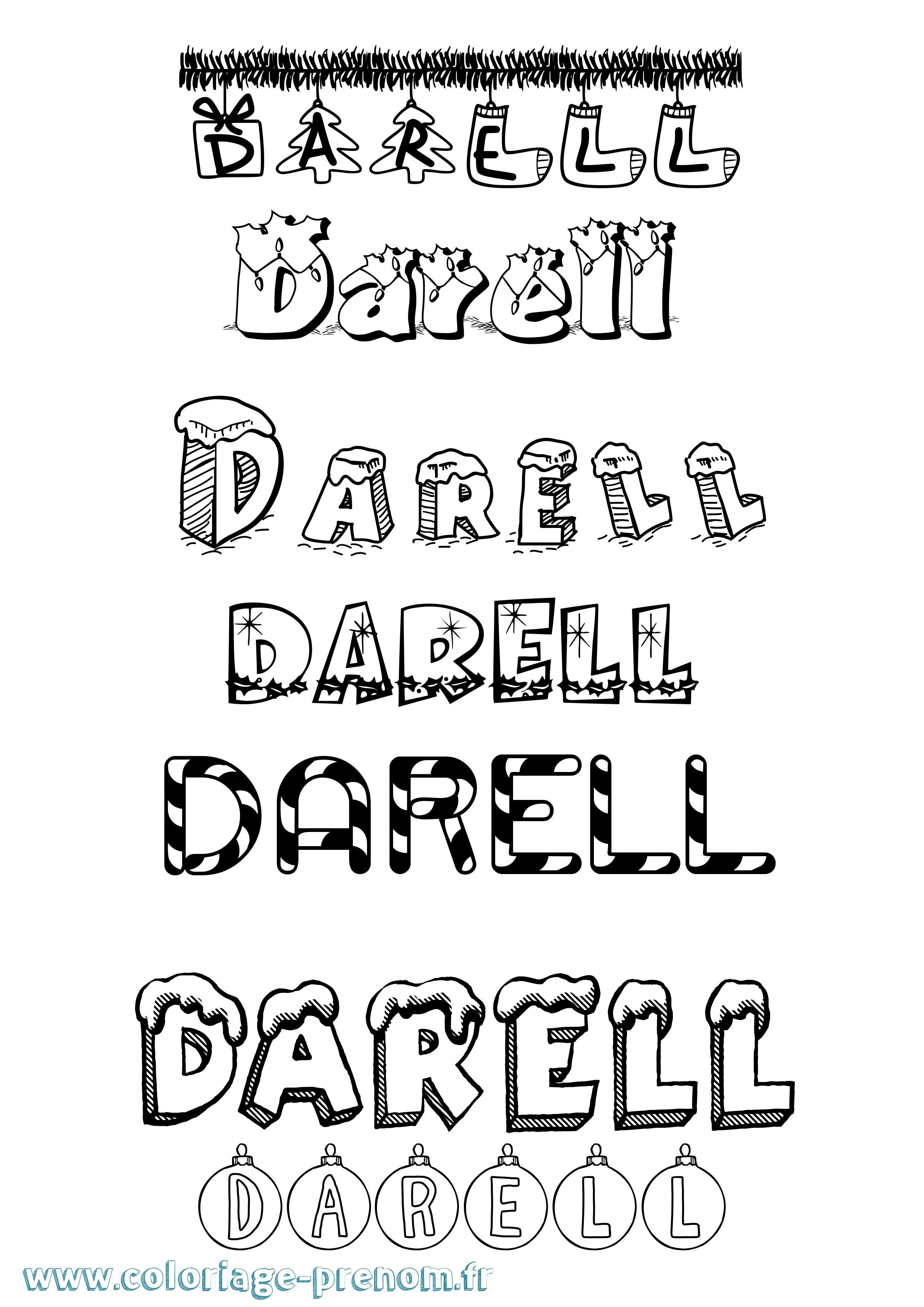 Coloriage Darell Noël Coloriage prénom Darell Noël
