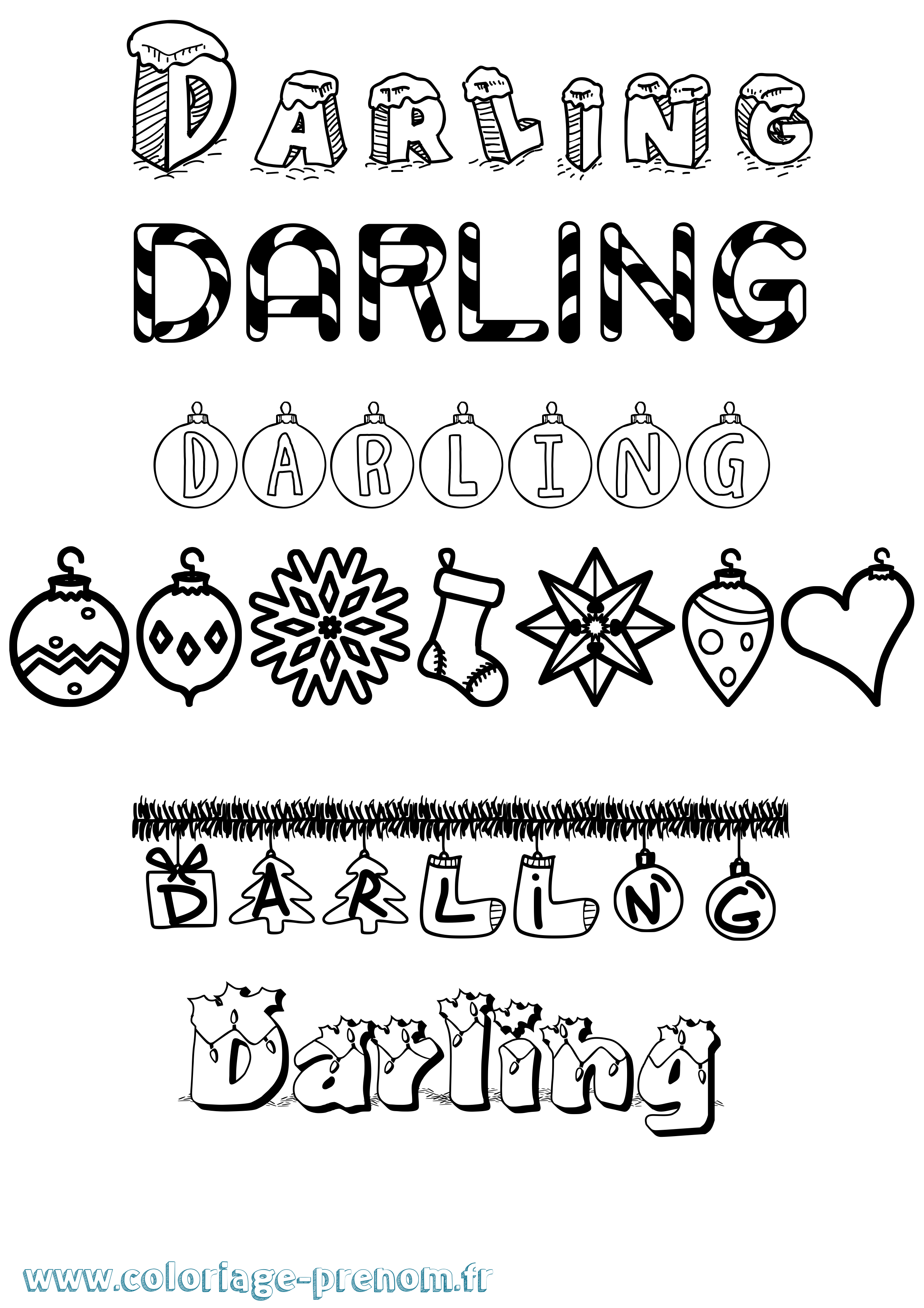 Coloriage Darling Noël Coloriage prénom Darling Noël
