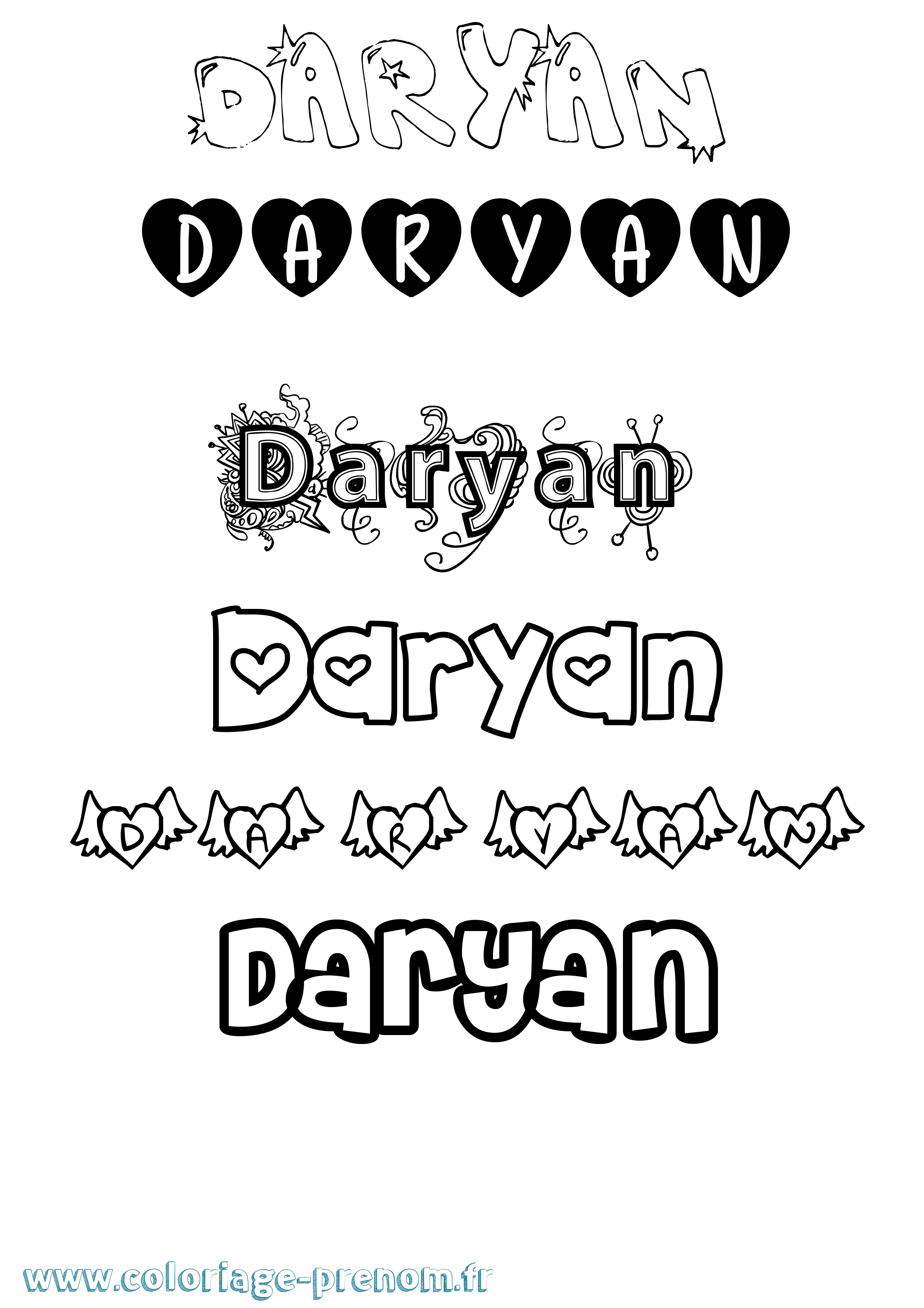 Coloriage Daryan Girly Coloriage prénom Daryan Girly