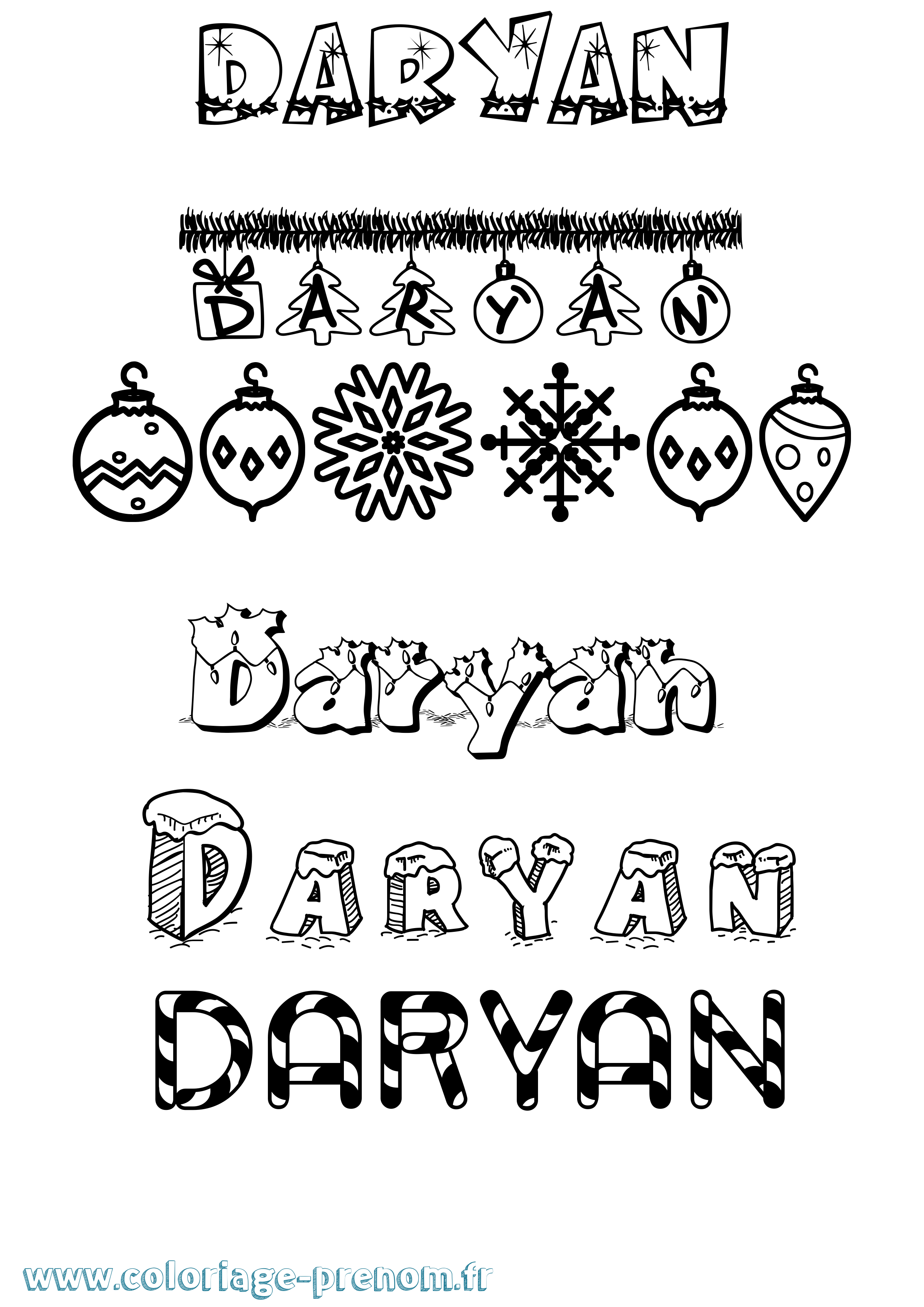 Coloriage Daryan Noël Coloriage prénom Daryan Noël