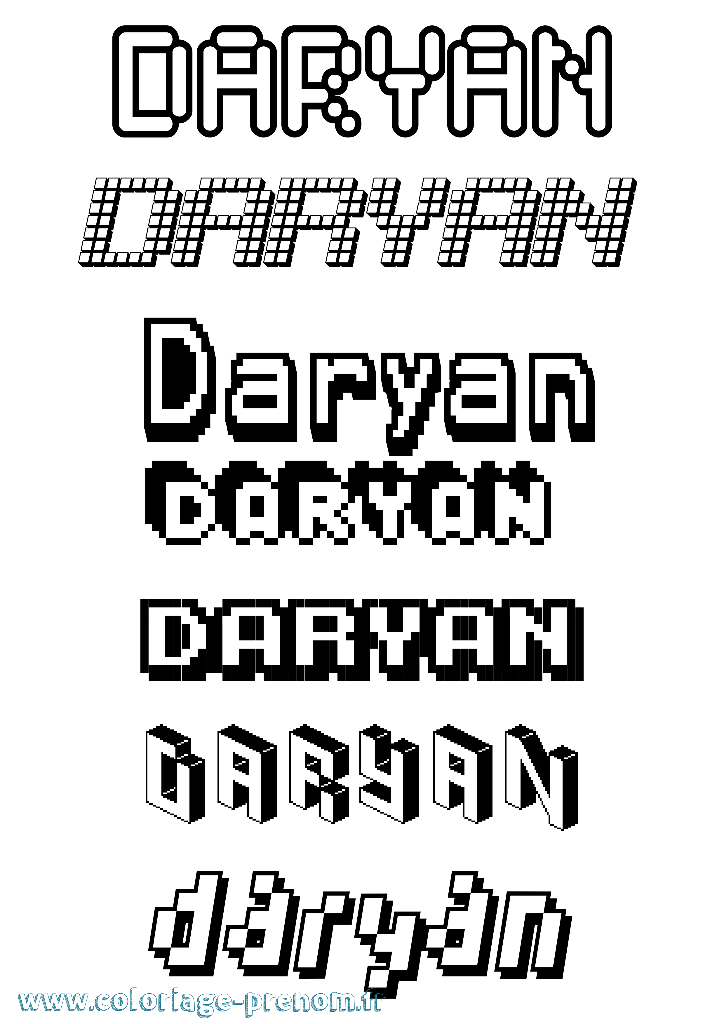 Coloriage Daryan Pixel Coloriage prénom Daryan Pixel