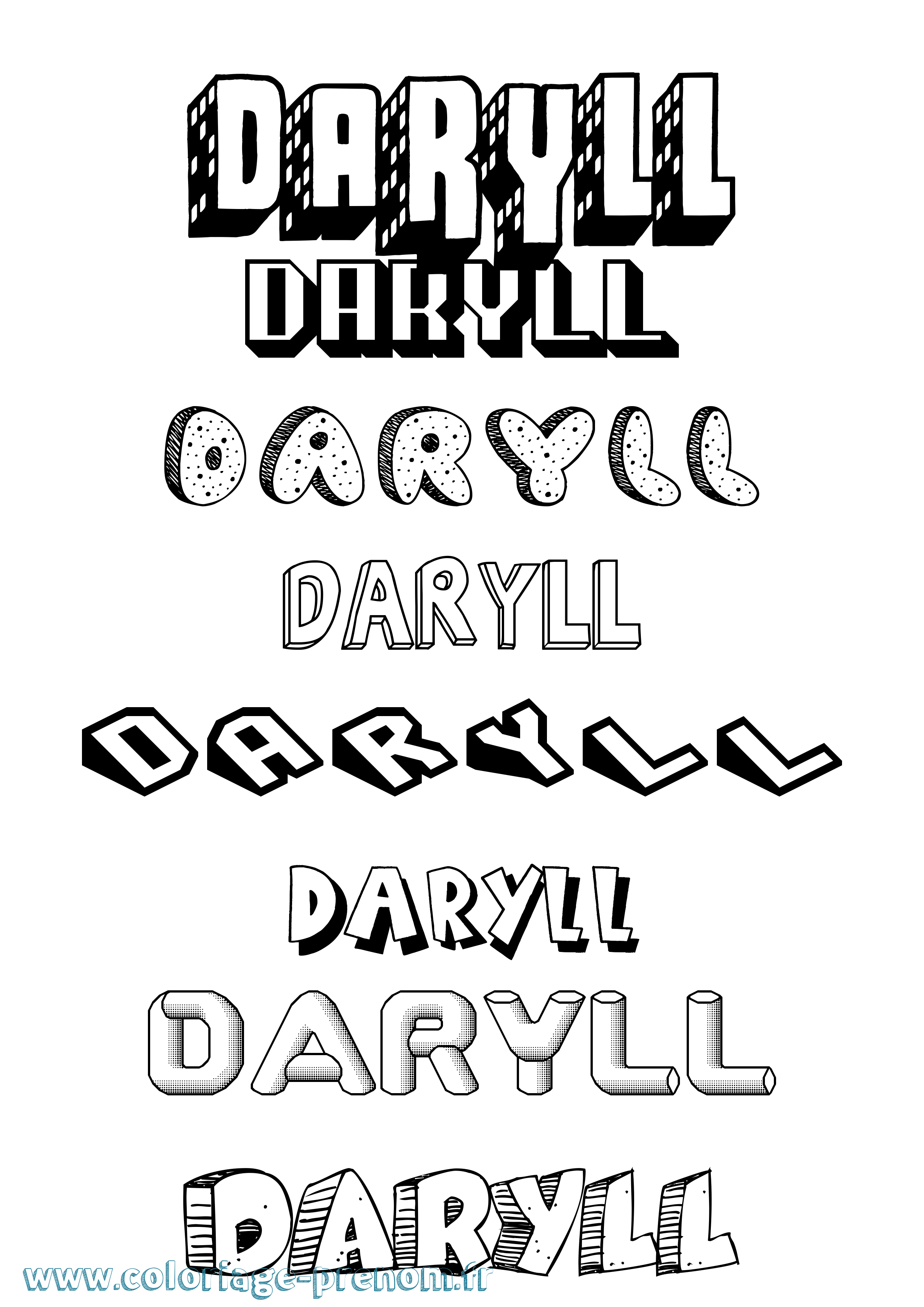Coloriage Daryll Effet 3D Coloriage prénom Daryll Effet 3D