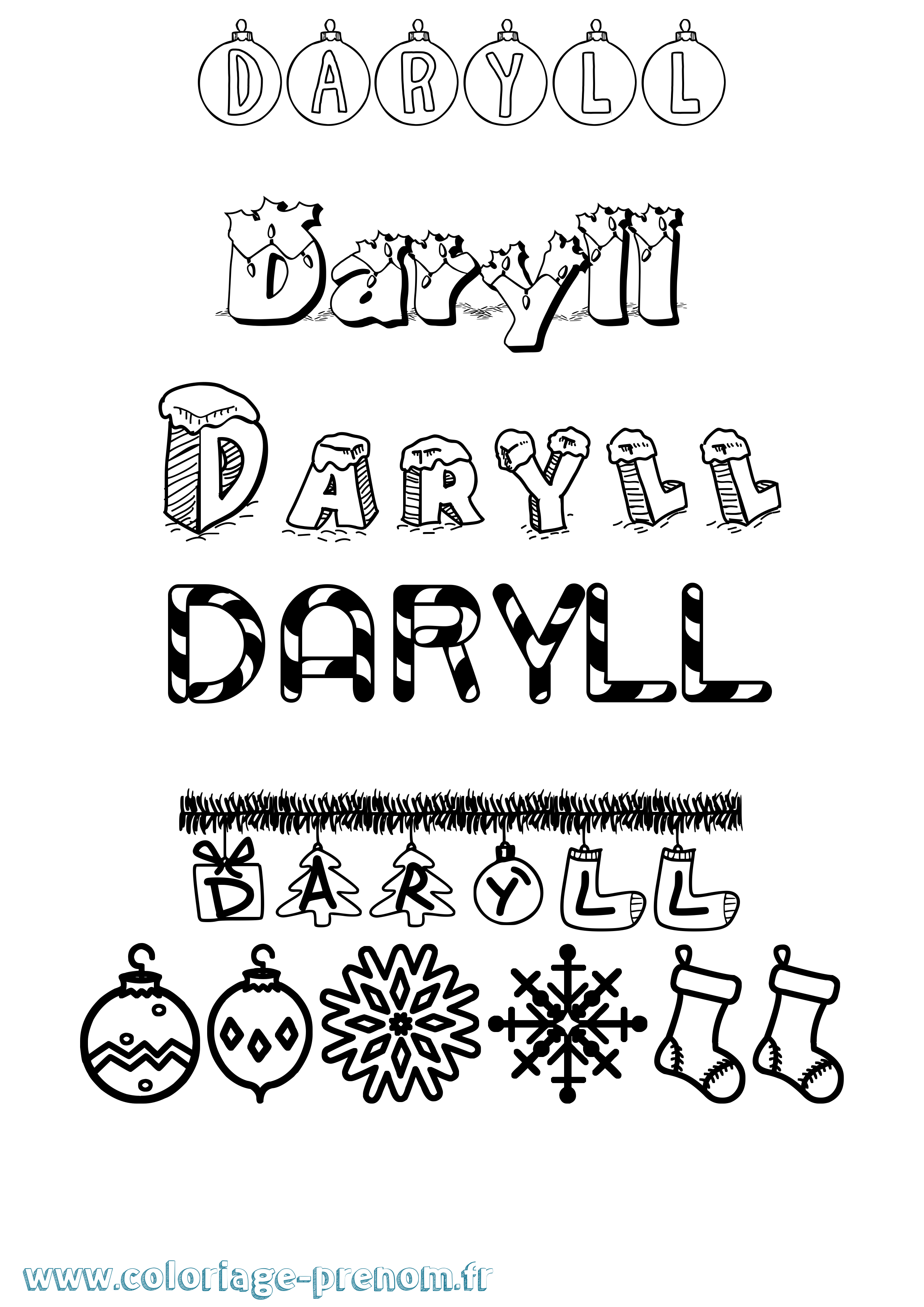Coloriage Daryll Noël Coloriage prénom Daryll Noël