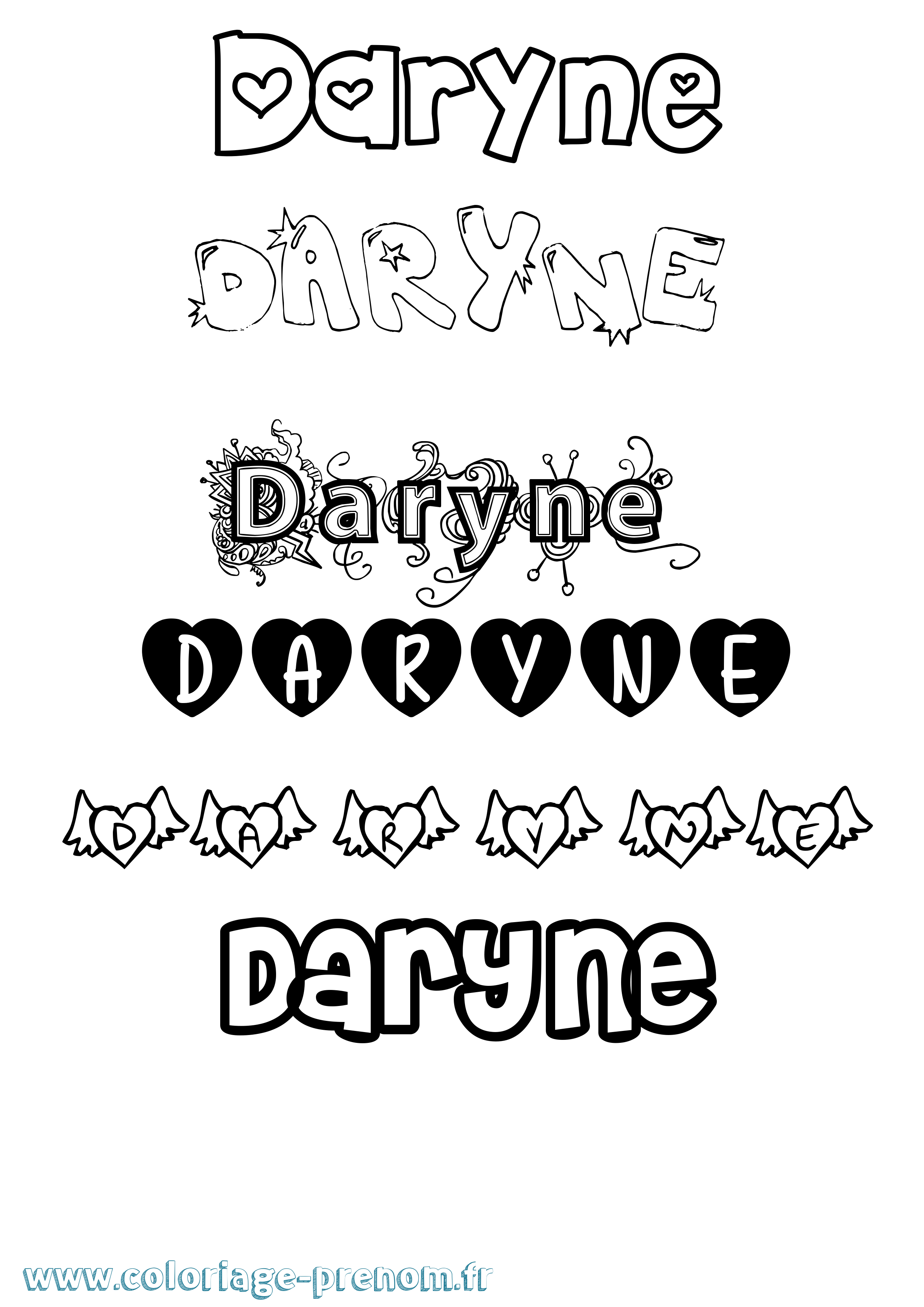 Coloriage Daryne Girly Coloriage prénom Daryne Girly