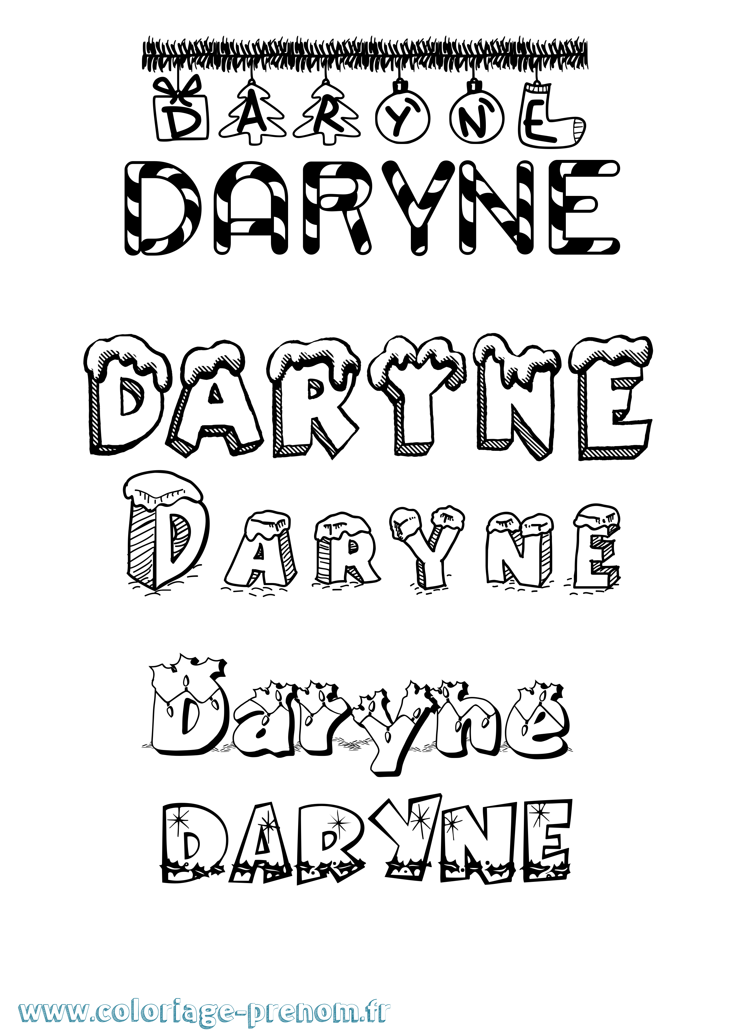 Coloriage Daryne Noël Coloriage prénom Daryne Noël