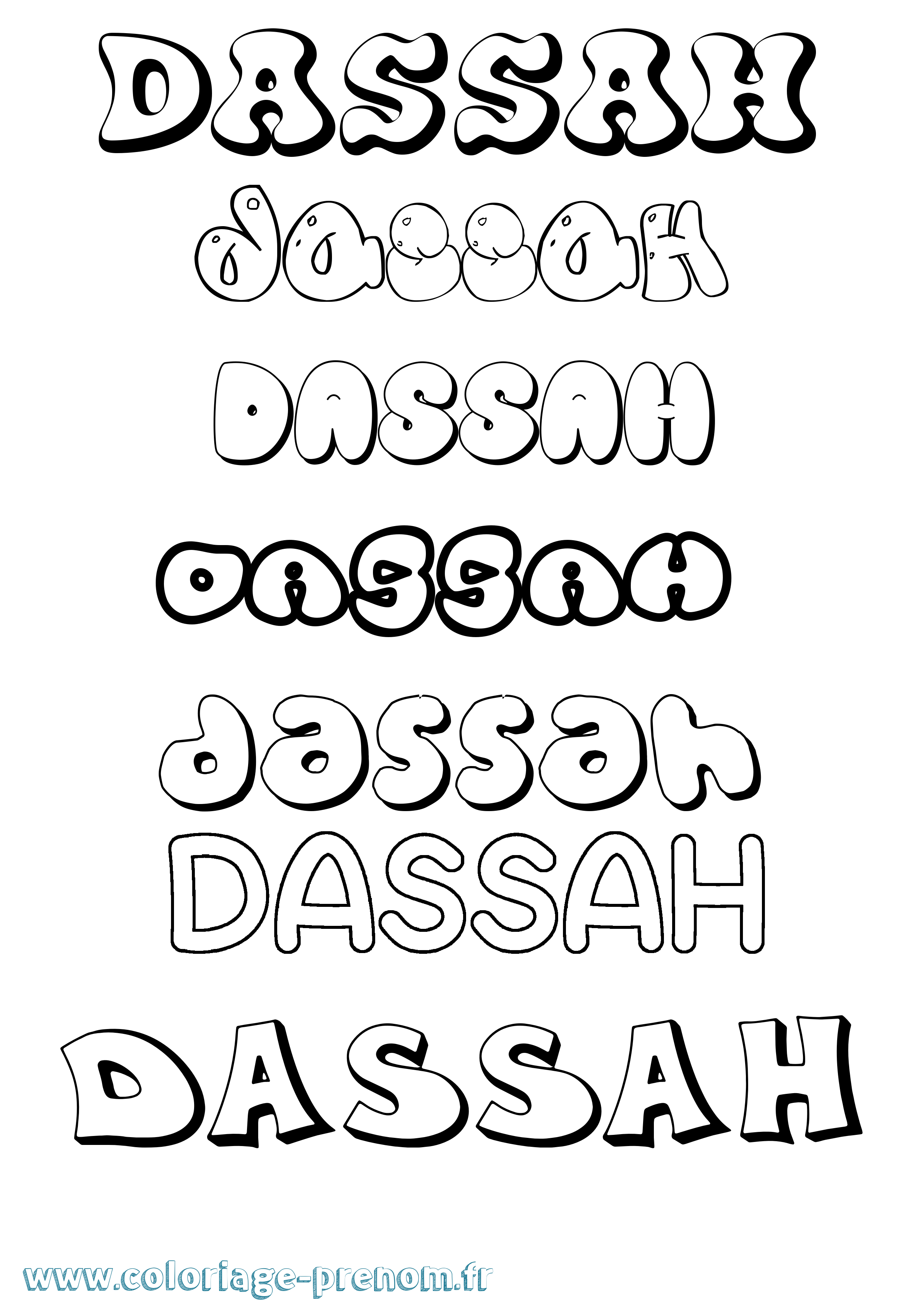 Coloriage Dassah Bubble Coloriage prénom Dassah Bubble