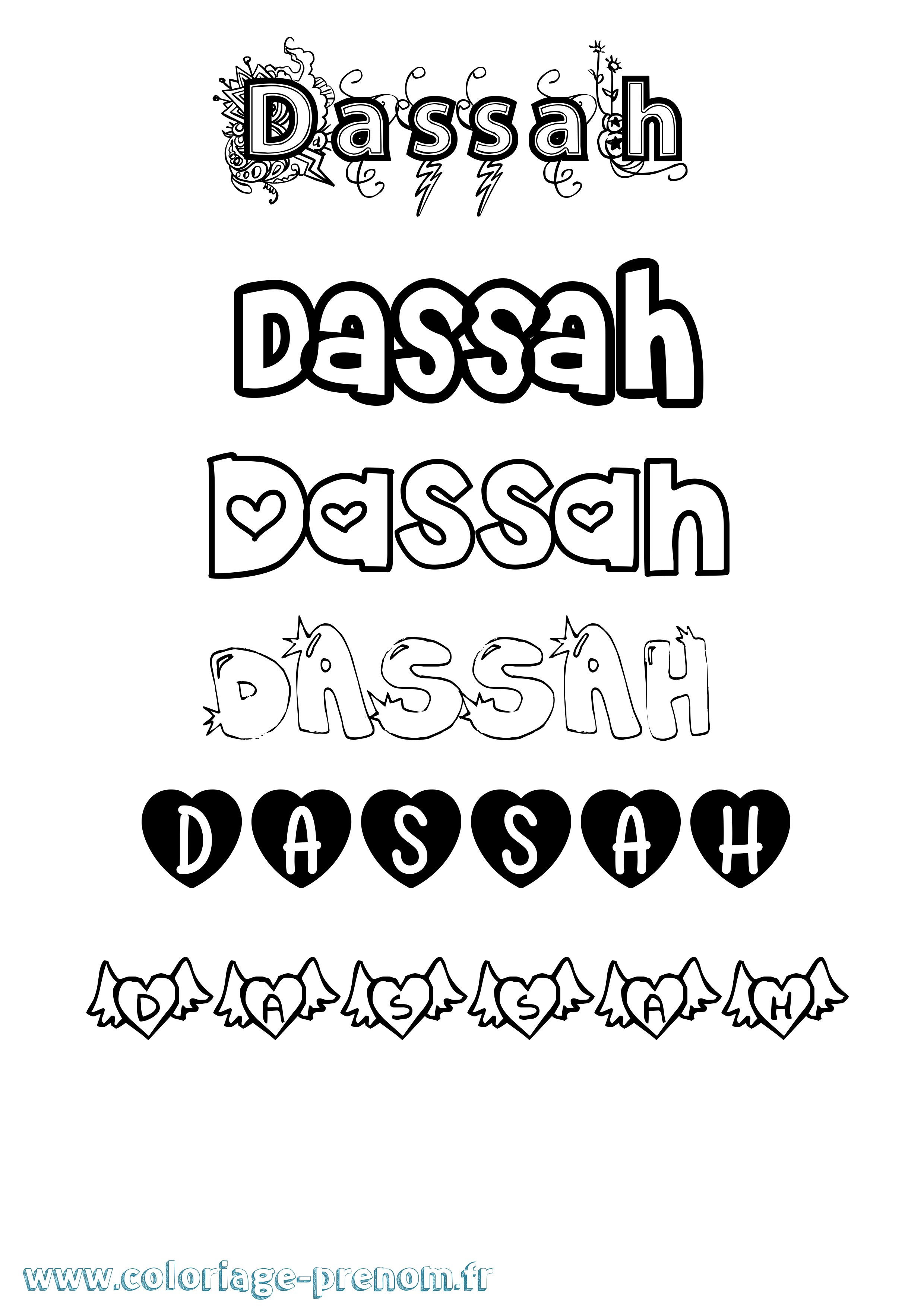 Coloriage Dassah Girly Coloriage prénom Dassah Girly
