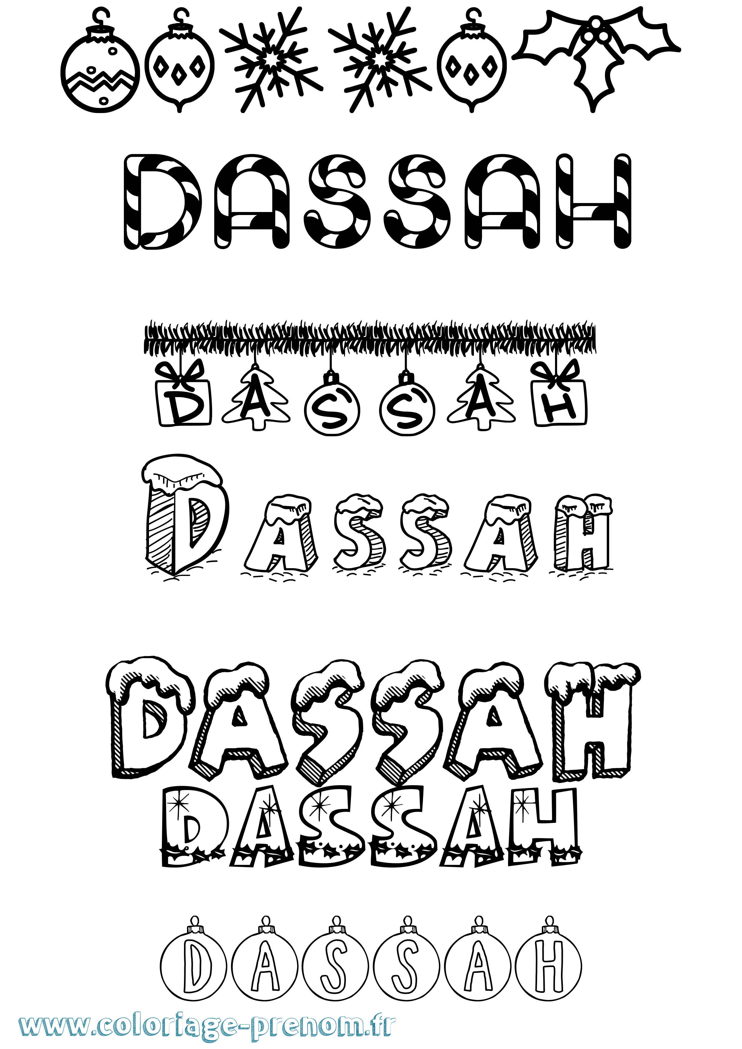 Coloriage Dassah Noël Coloriage prénom Dassah Noël