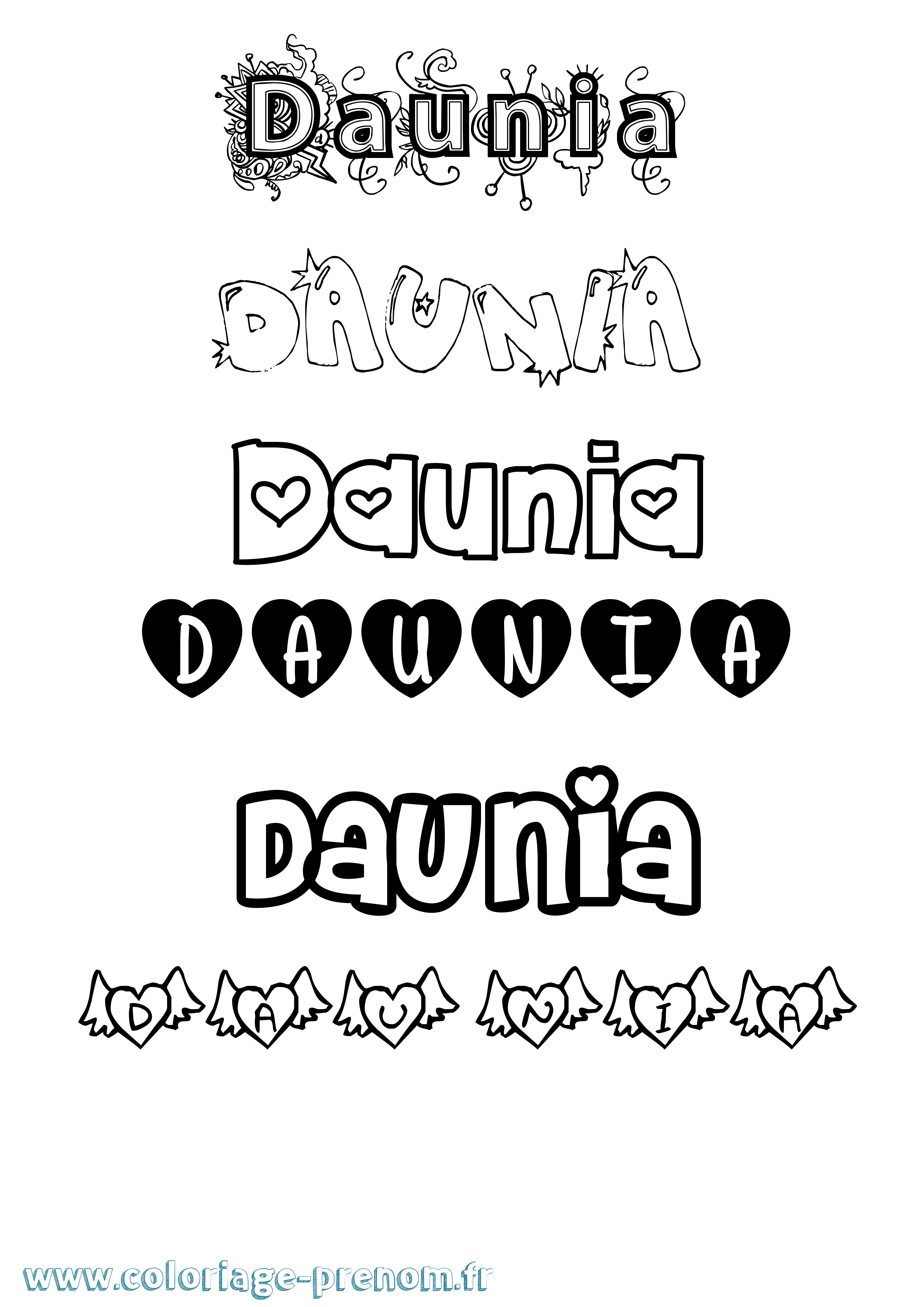 Coloriage Daunia Girly Coloriage prénom Daunia Girly