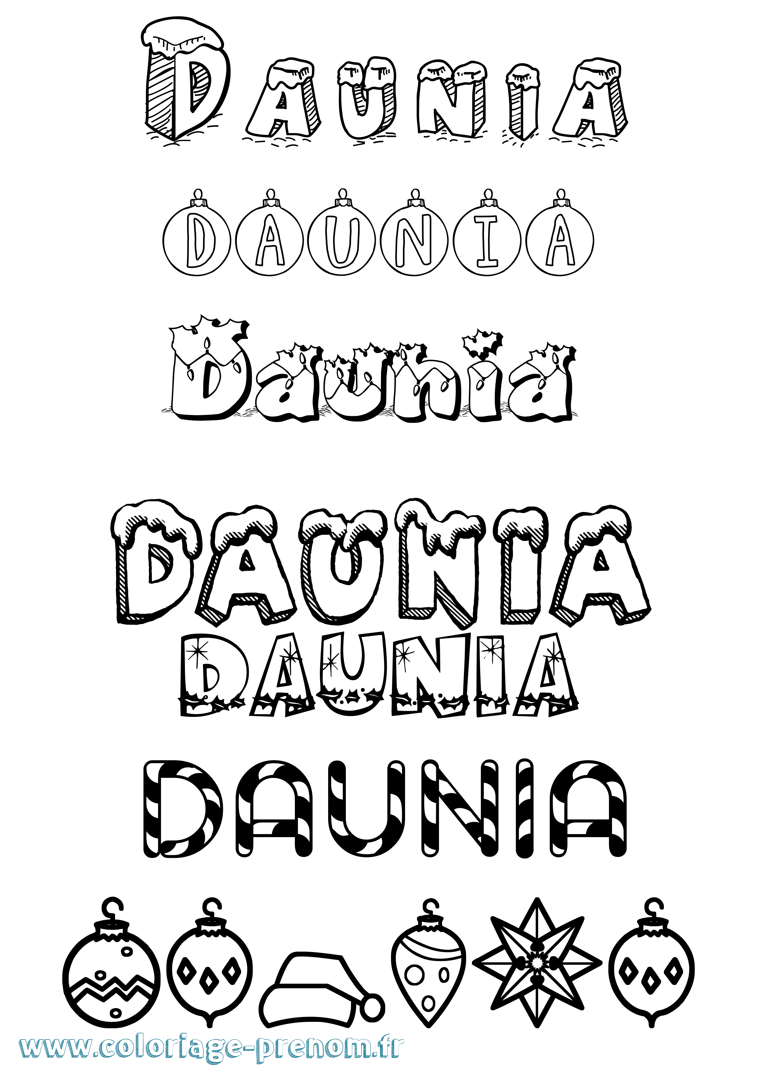 Coloriage Daunia Noël Coloriage prénom Daunia Noël
