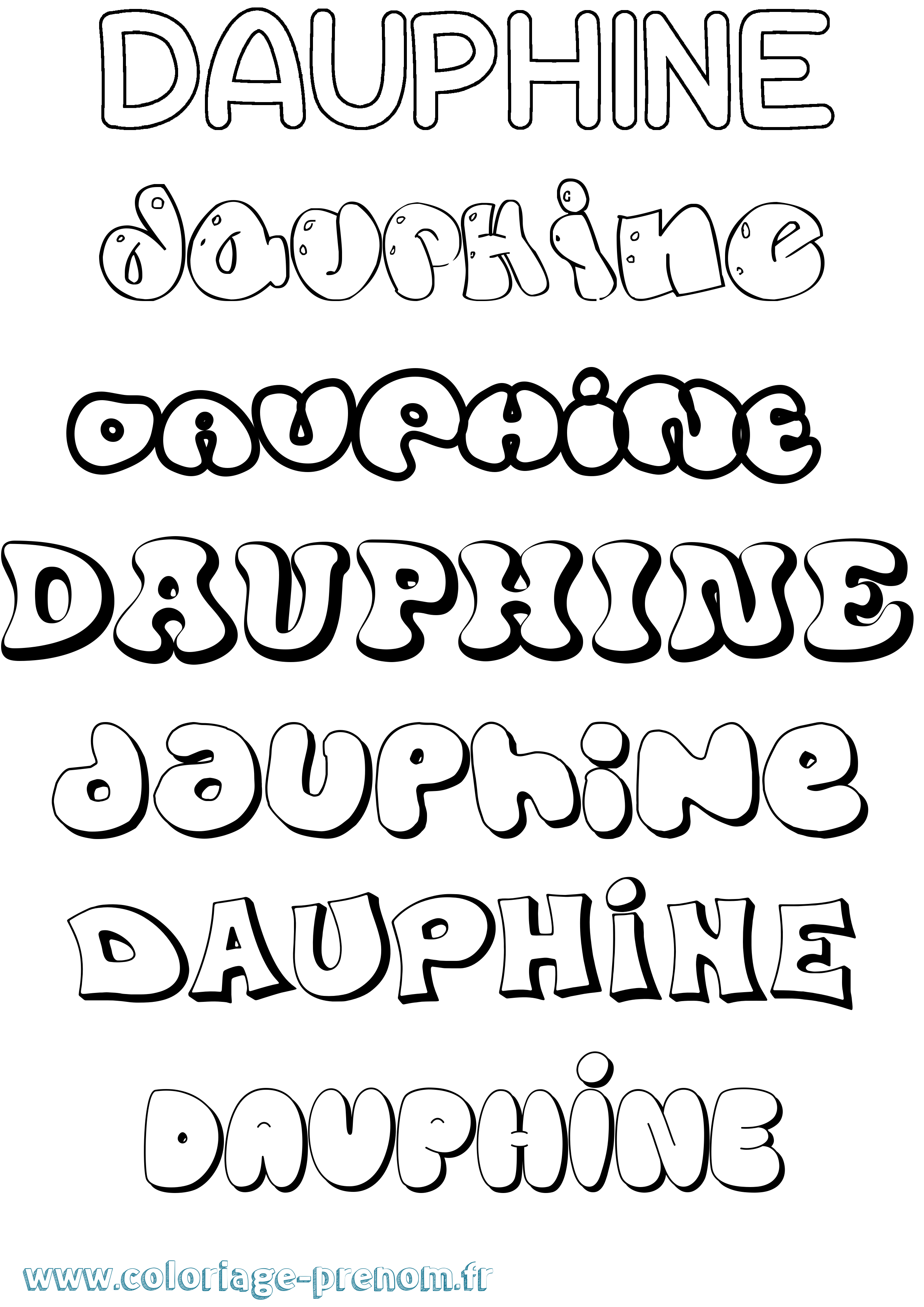 Coloriage Dauphine Bubble Coloriage prénom Dauphine Bubble