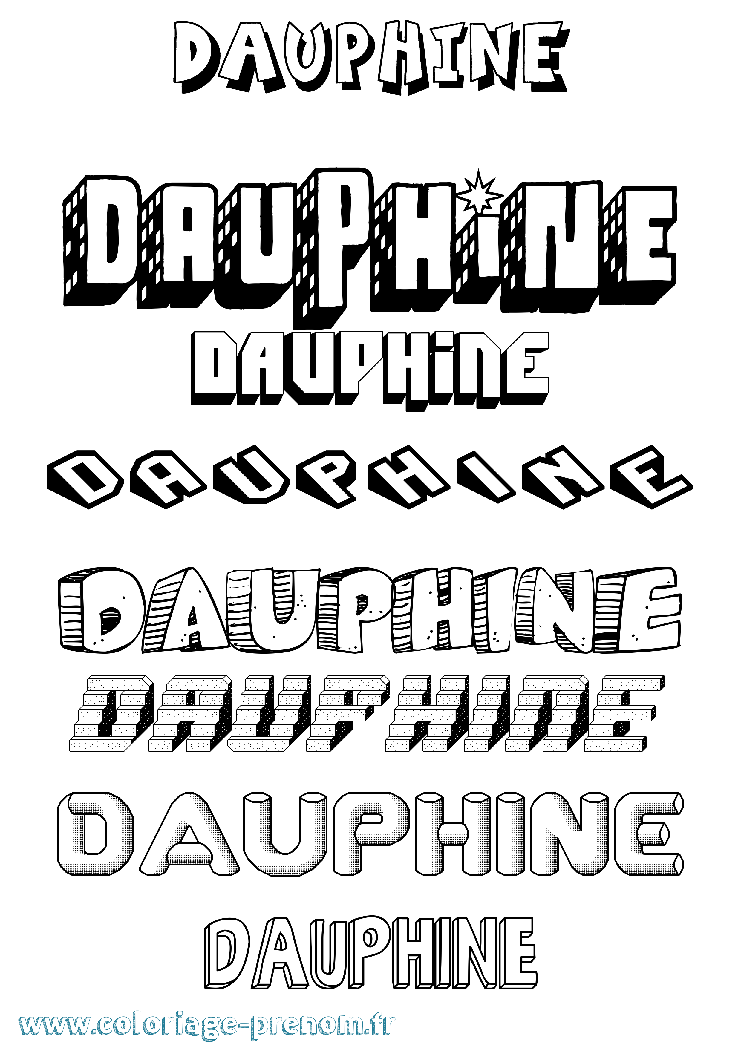 Coloriage Dauphine Effet 3D Coloriage prénom Dauphine Effet 3D